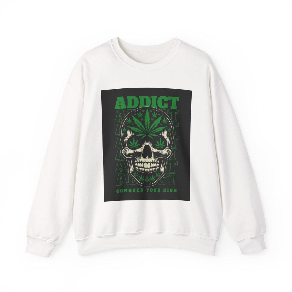 Skull & Cannabis 'Addict' Crewneck Sweatshirt — Conquer Your High Graphic Sweatshirt
