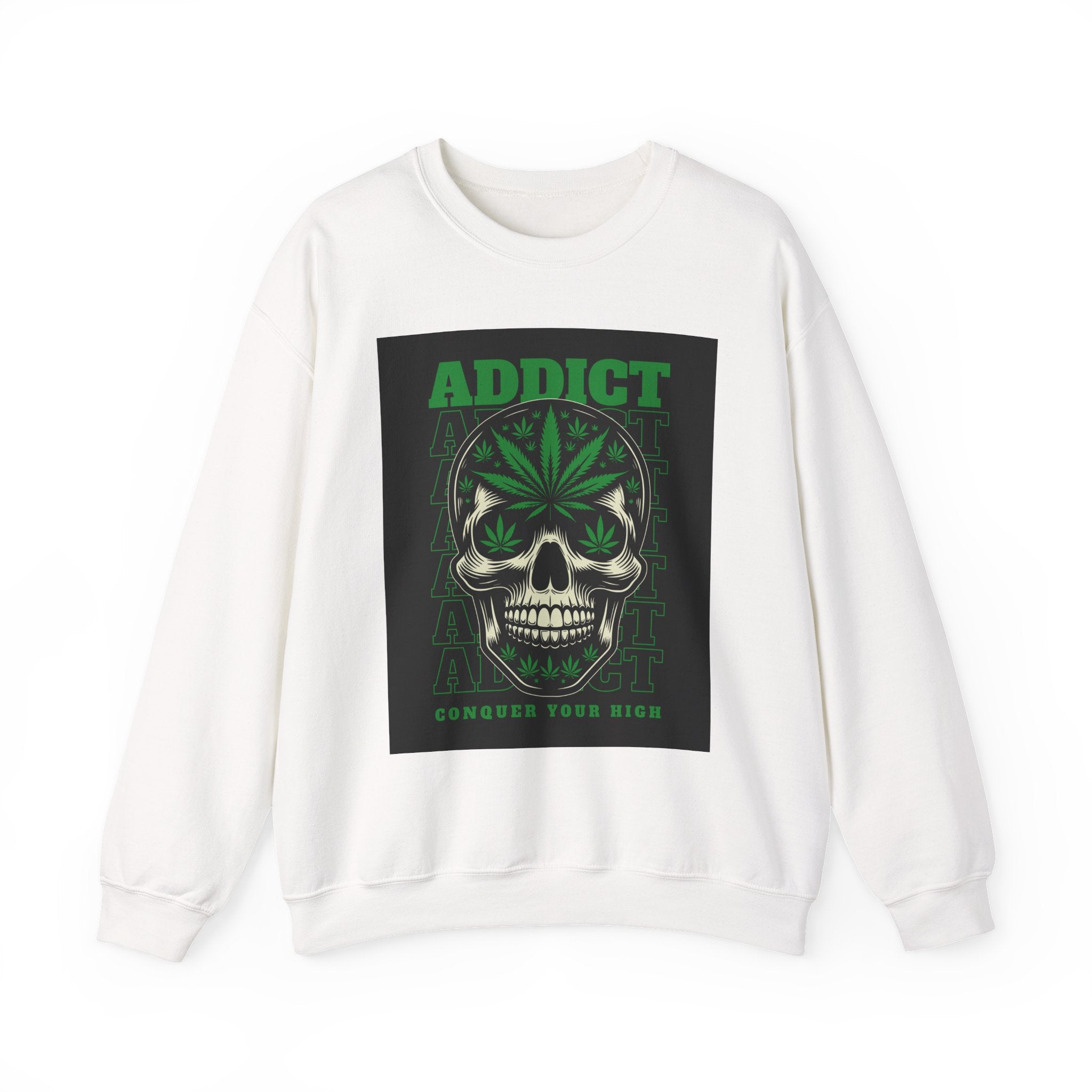 Skull & Cannabis 'Addict' Crewneck Sweatshirt — Conquer Your High Graphic Sweatshirt