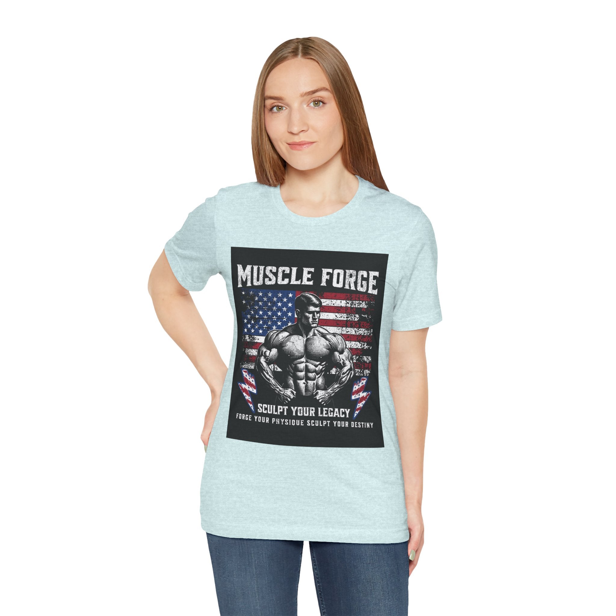 Muscle Forge American Flag Gym Tee — "Sculpt Your Legacy" Fitness T-Shirt