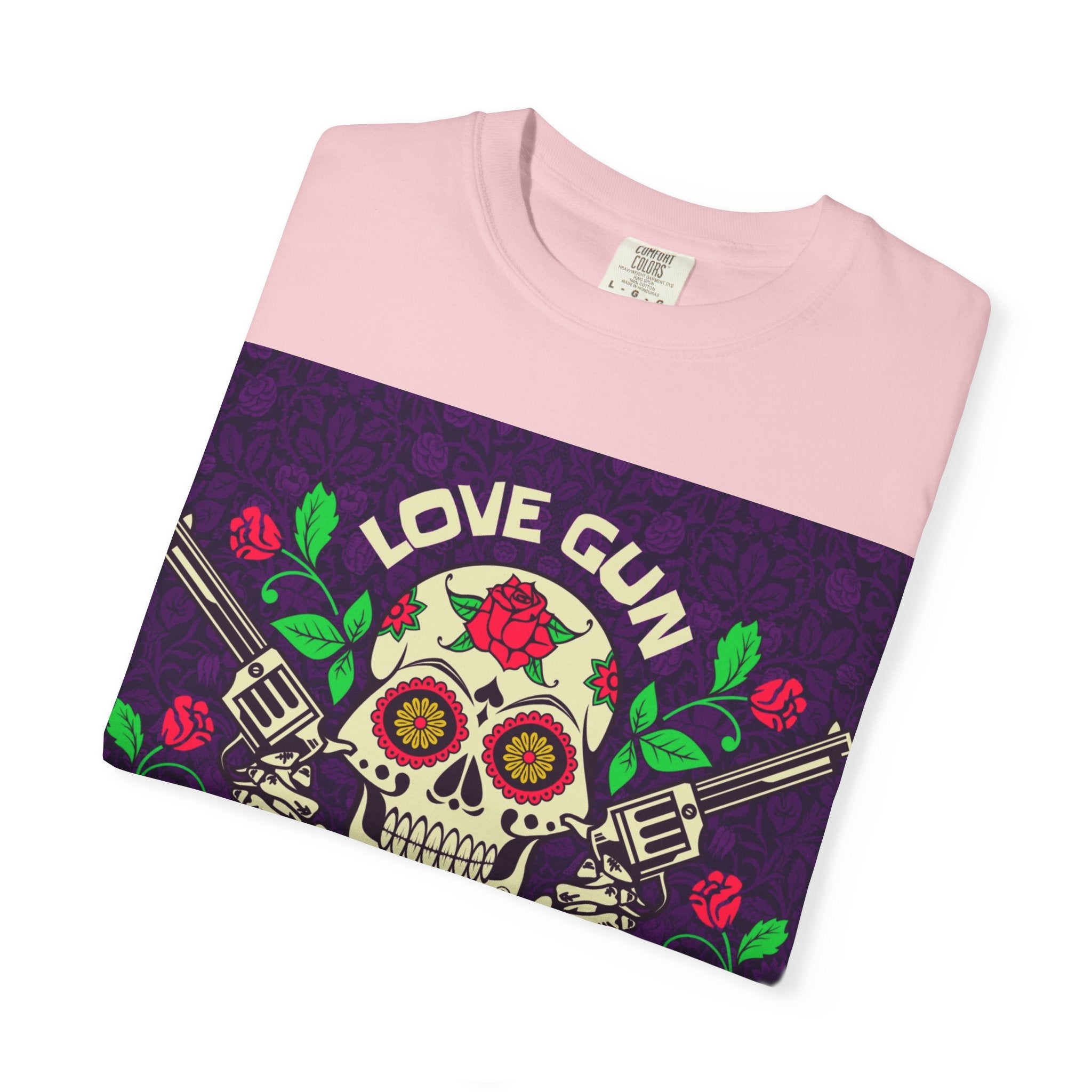 Love Gun Skull T‑Shirt — Day of the Dead Floral Graphic Tee