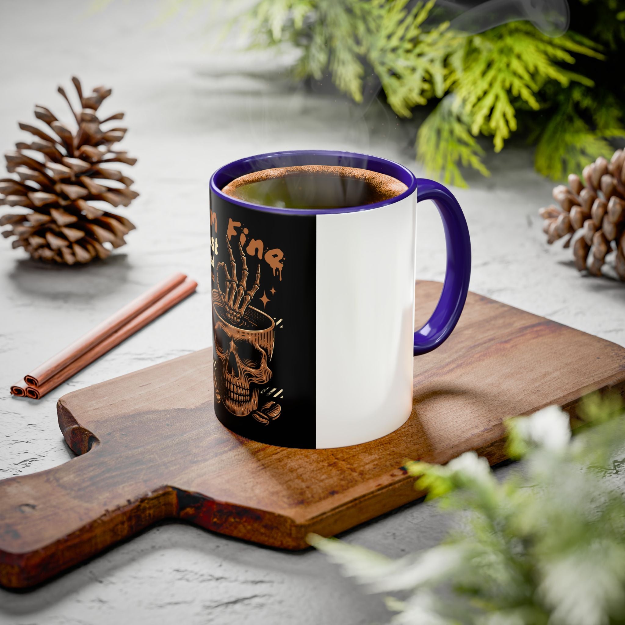 Skull Coffee Mug – "I'm Fine Just Need Coffee" Gothic Ceramic Mug