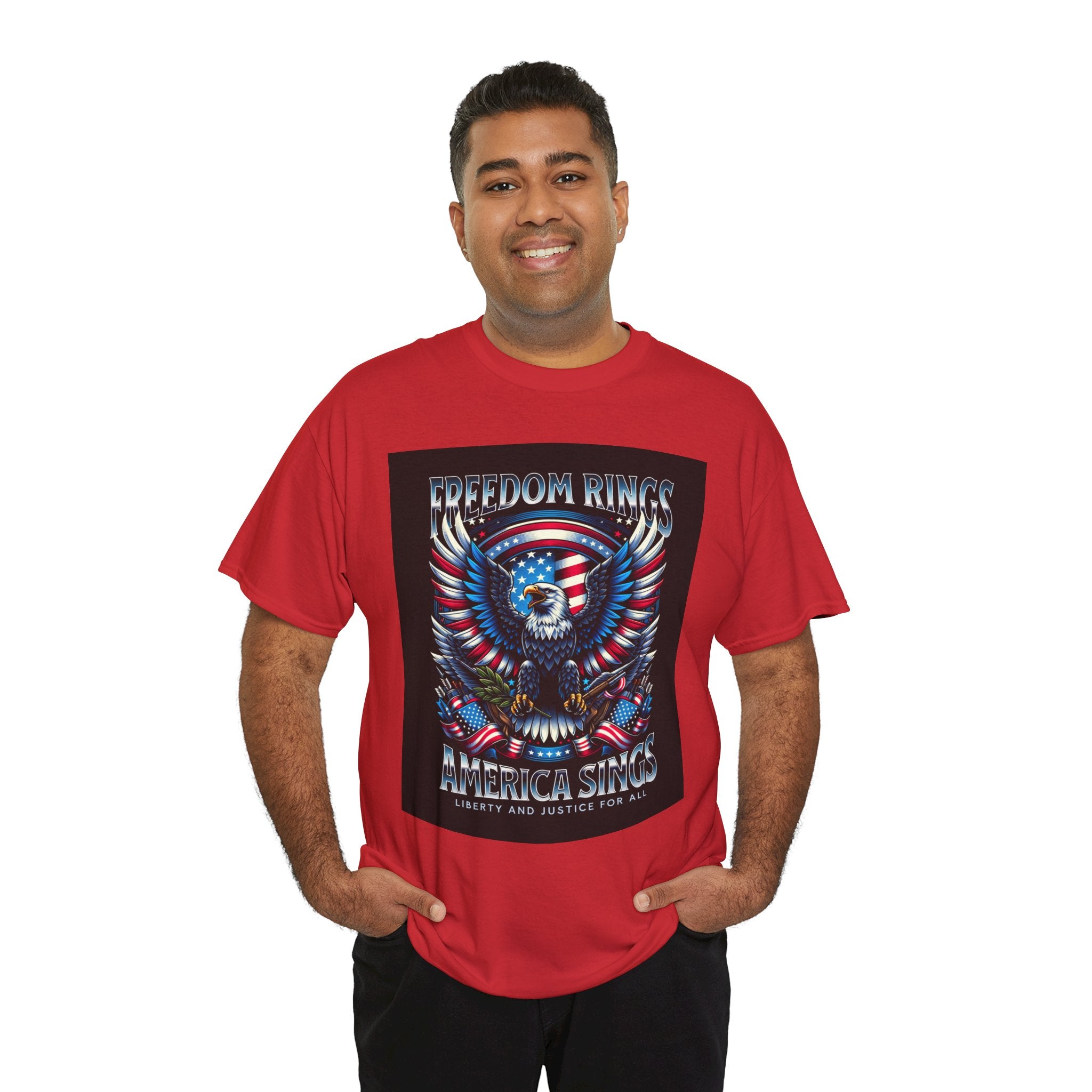 Eagle & American Flag Tee — "Freedom Rings, America Sings" Patriotic T-Shirt