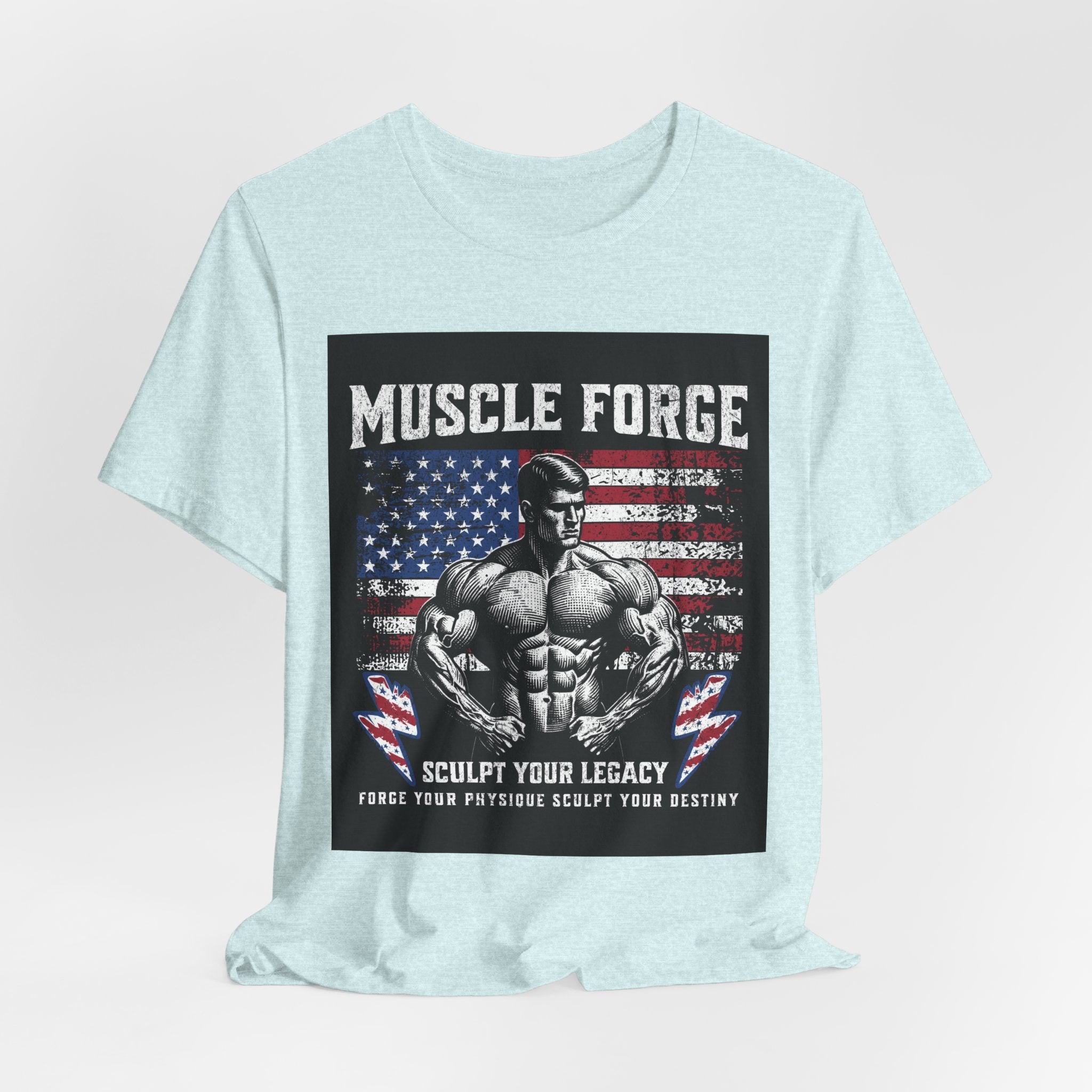 Muscle Forge American Flag Gym Tee — "Sculpt Your Legacy" Fitness T-Shirt