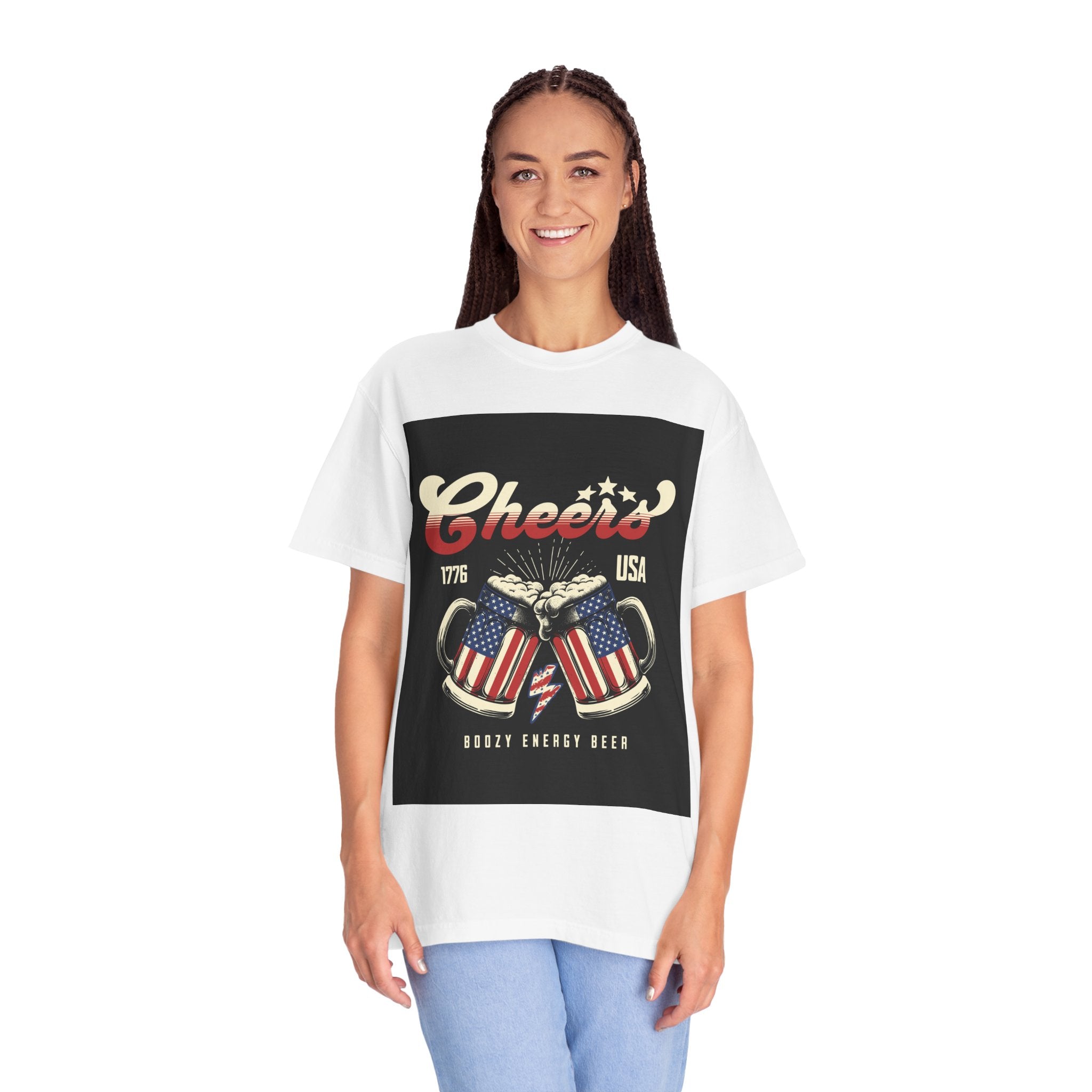 Cheers USA T-Shirt — Patriotic Beer Mugs Graphic Tee (1776)