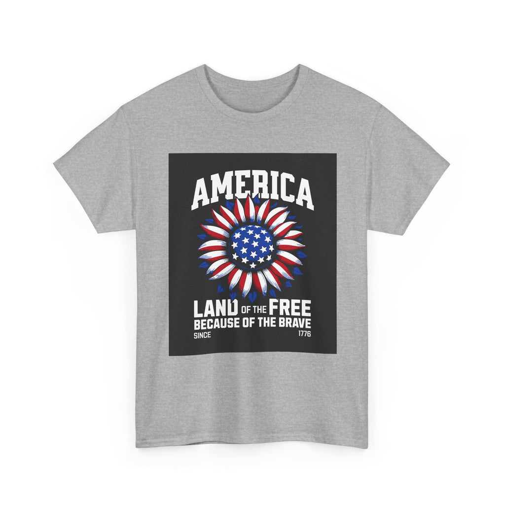 Patriotic America Tee — "Land of the Free Because of the Brave" Cotton T-Shirt