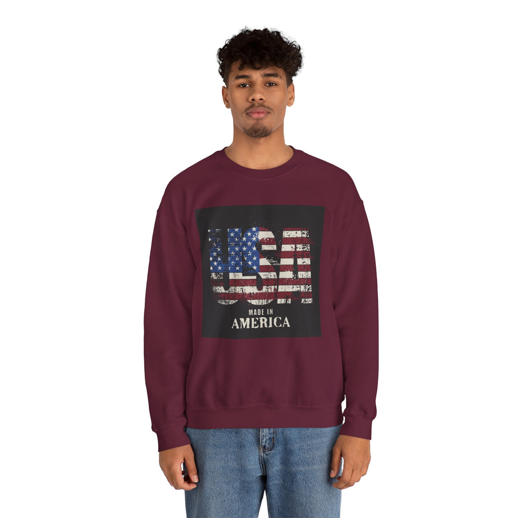 Made in America Flag Crewneck Sweatshirt — USA Vintage Patriotic Pullover