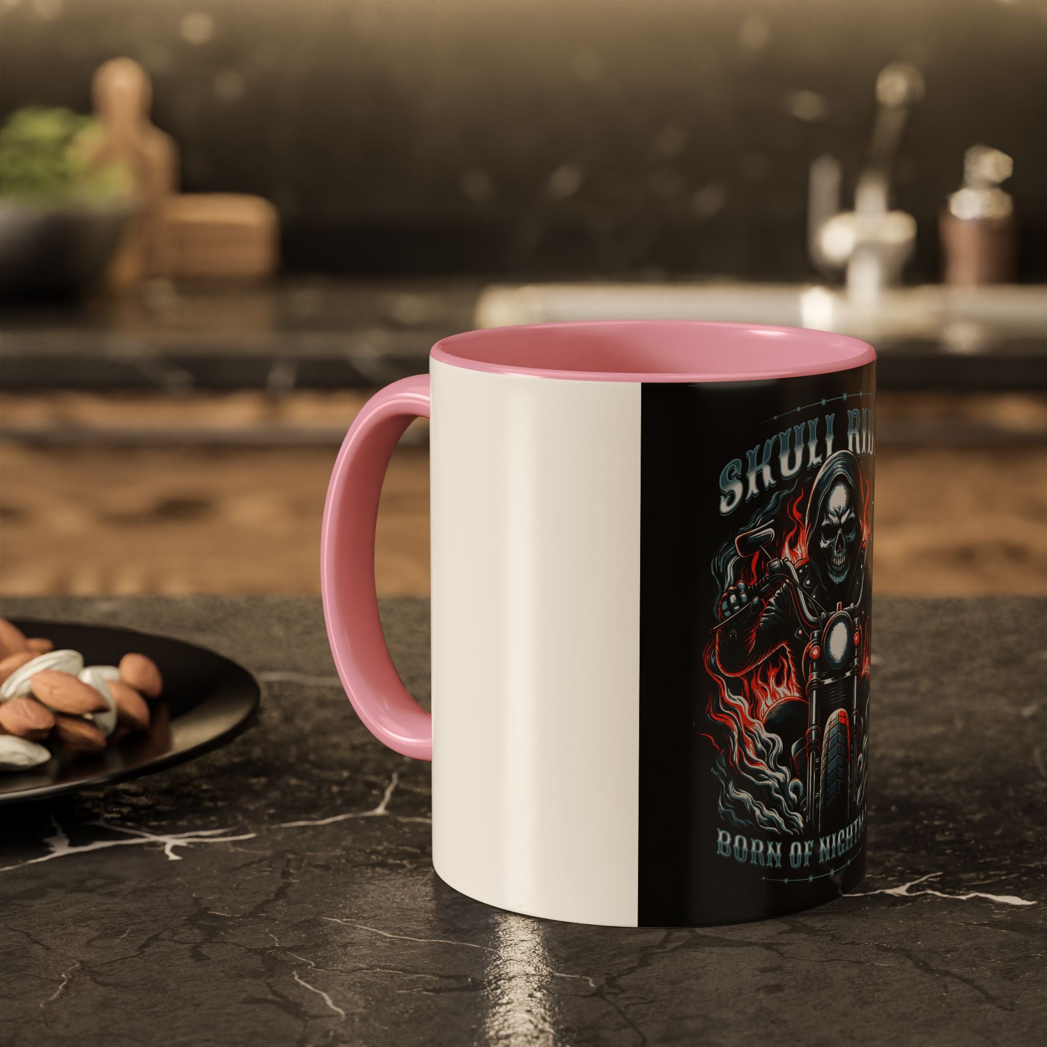 Skull Rider Motorcycle Mug – "Born of Nightmares" Biker Coffee Cup (11oz/15oz)