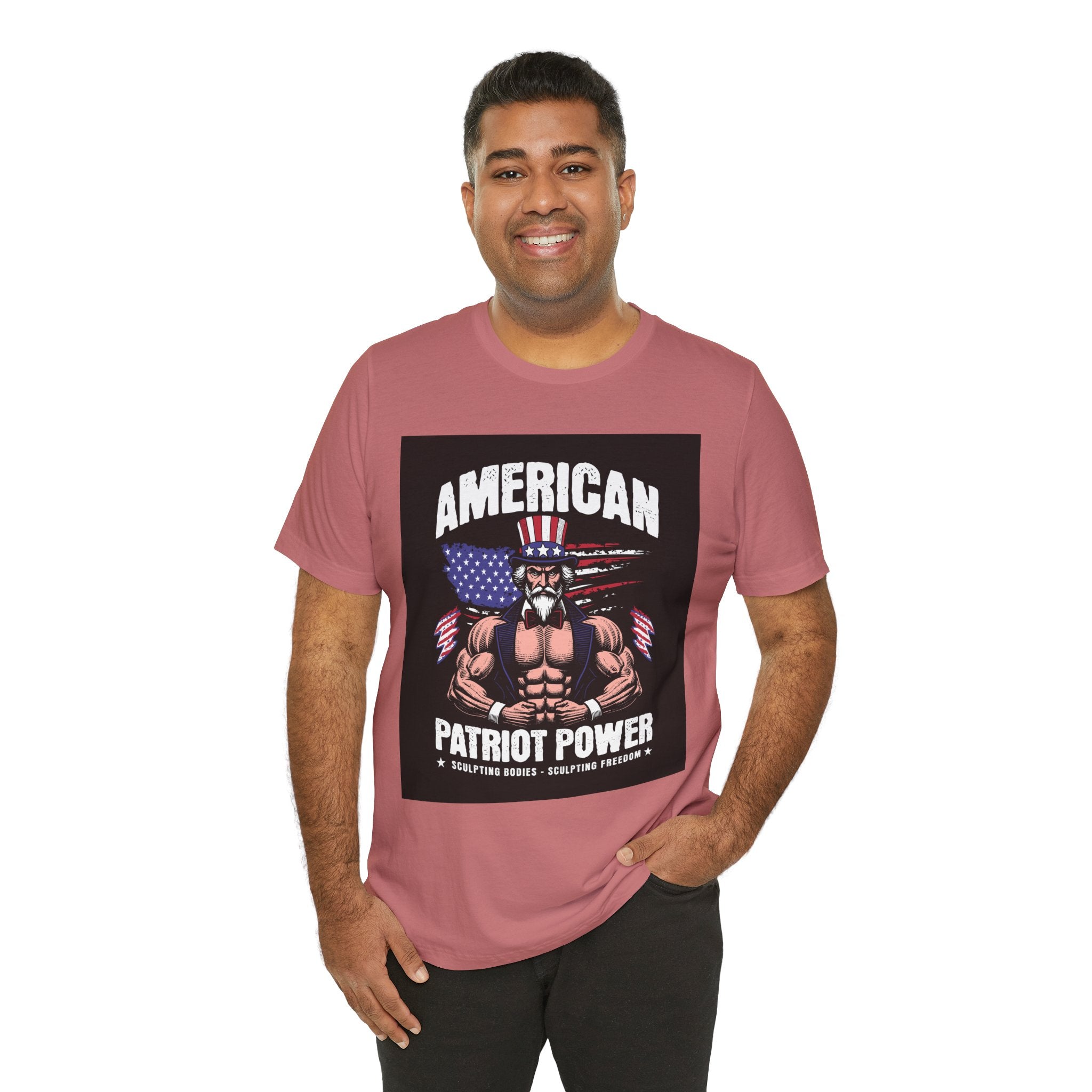 Patriot Power T-Shirt — American Flag Uncle Sam Muscle Graphic Tee