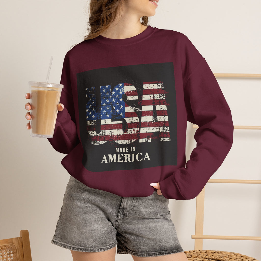 Made in America Flag Crewneck Sweatshirt — USA Vintage Patriotic Pullover