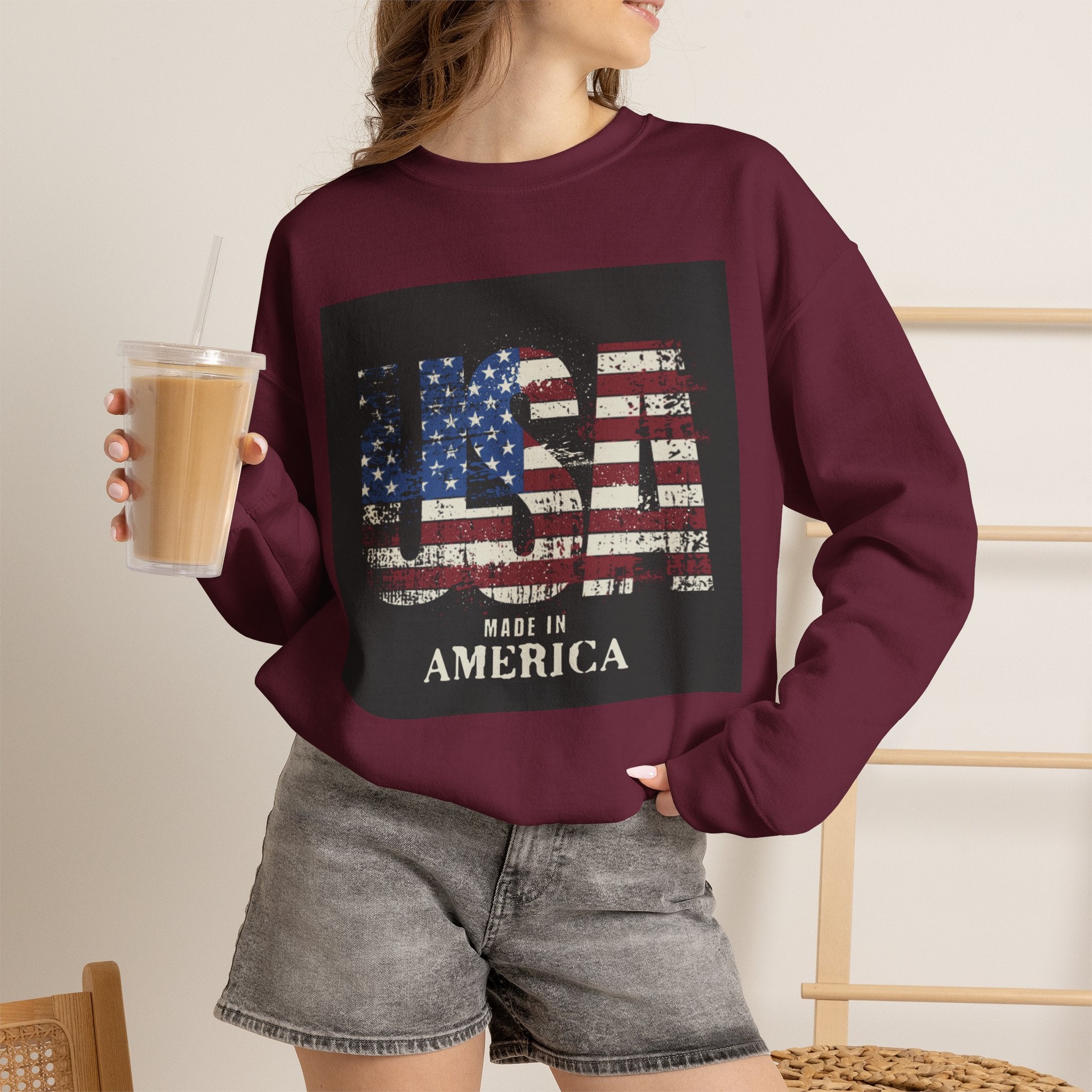 Made in America Flag Crewneck Sweatshirt — USA Vintage Patriotic Pullover