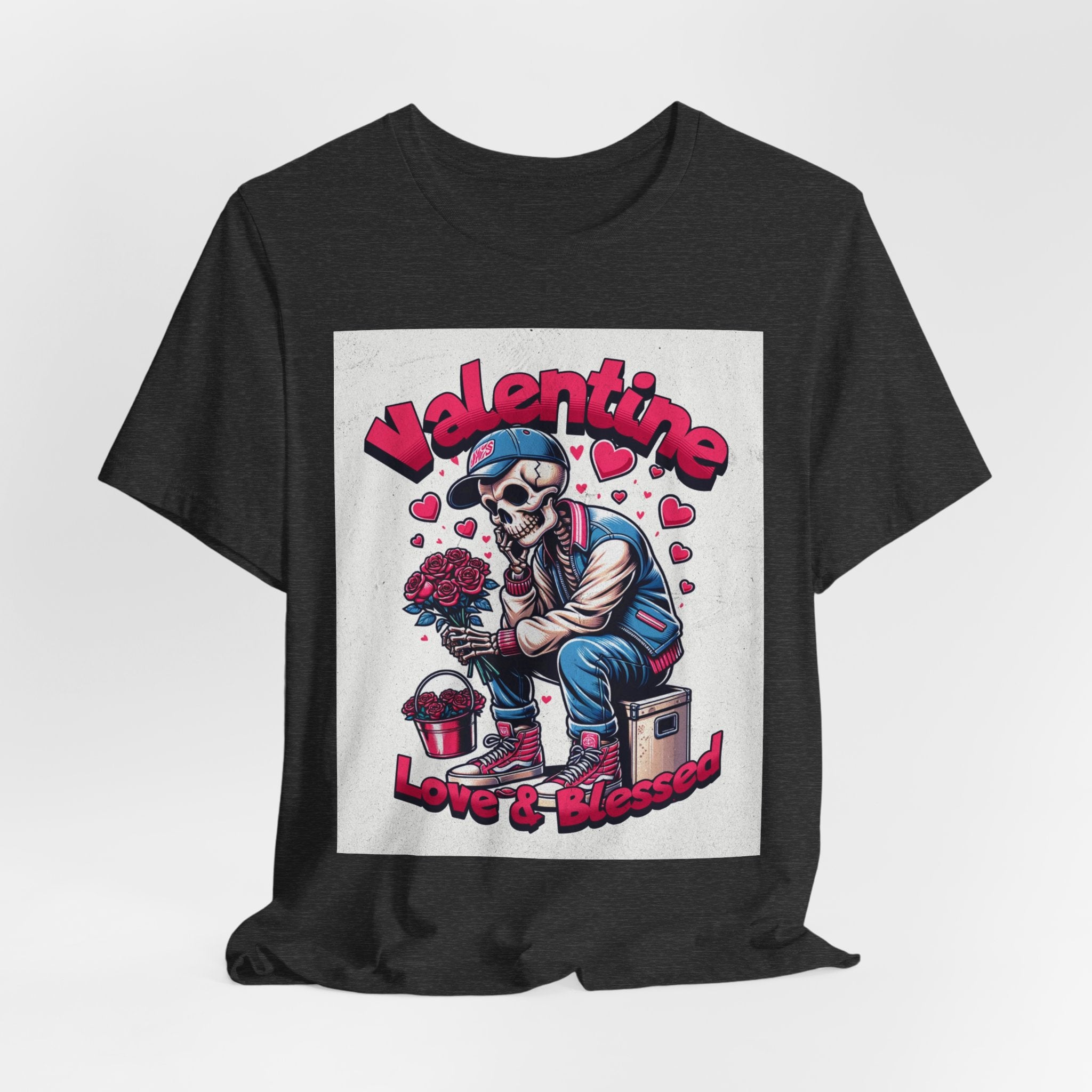 Valentine Skull T-Shirt – "Love & Blessed" Gothic Valentine Tee
