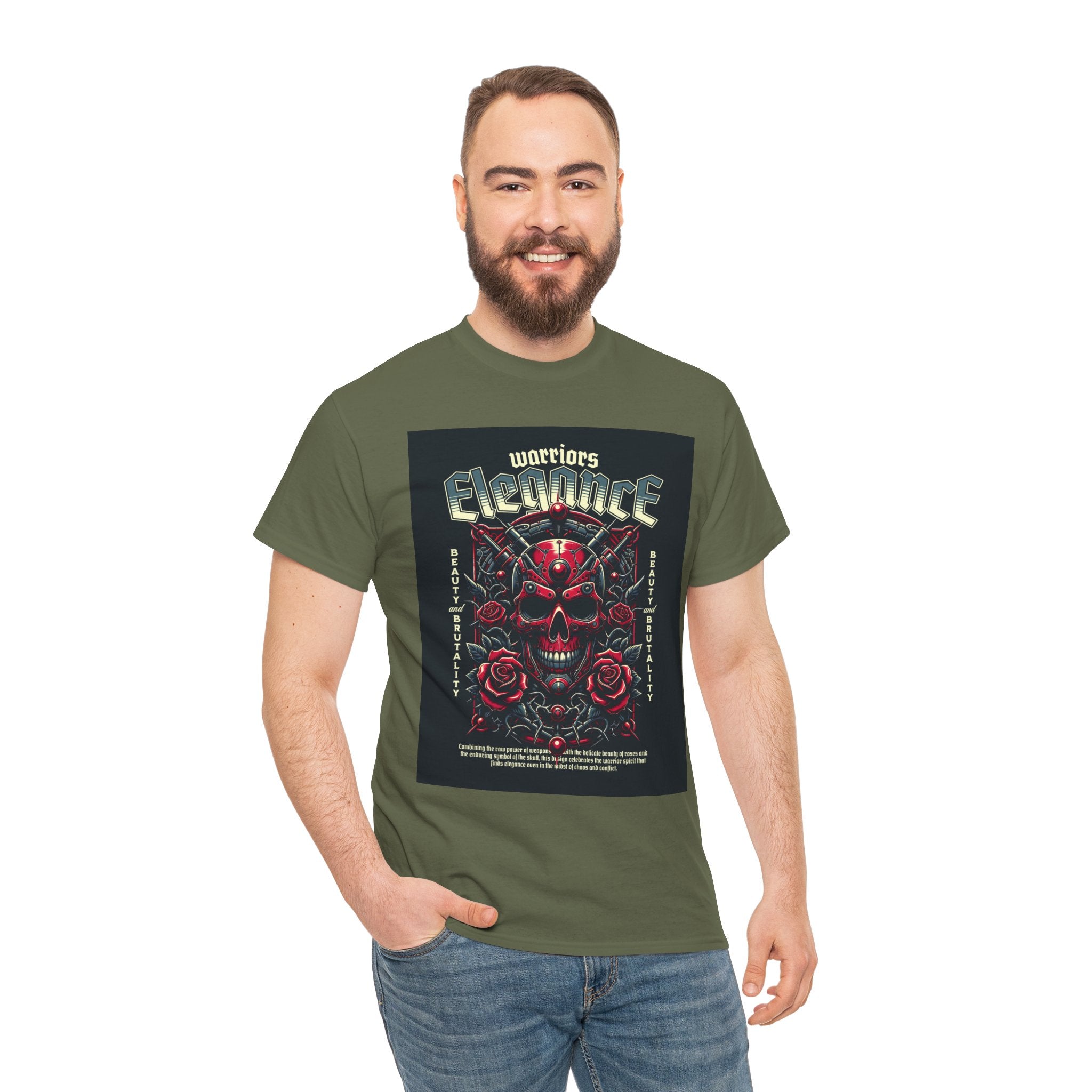 Warriors Electric Skull T‑Shirt — Red Skull & Roses Rock Graphic Tee