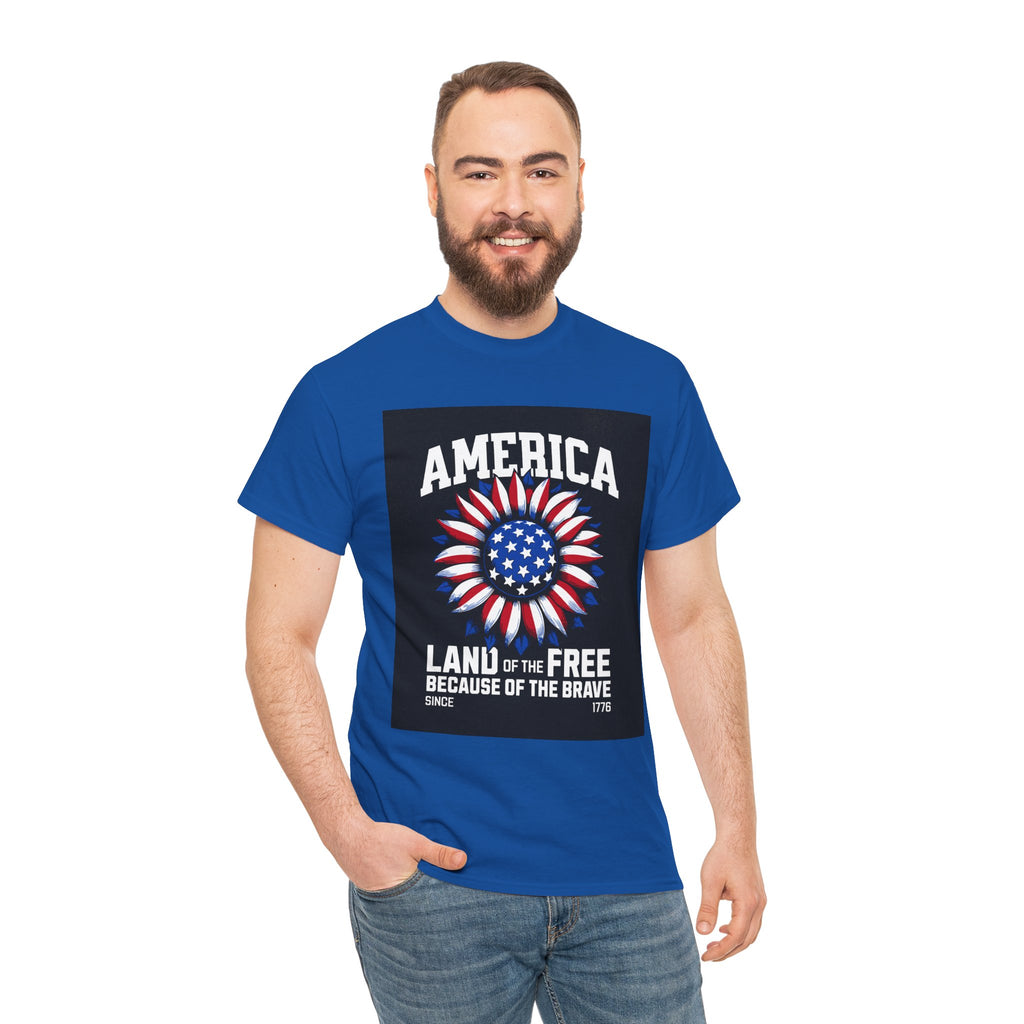 Patriotic America Tee — "Land of the Free Because of the Brave" Cotton T-Shirt