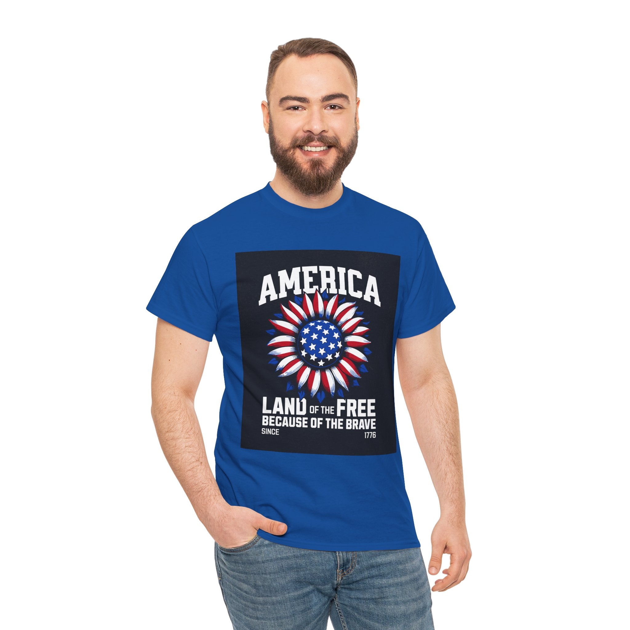 Patriotic America Tee — "Land of the Free Because of the Brave" Cotton T-Shirt