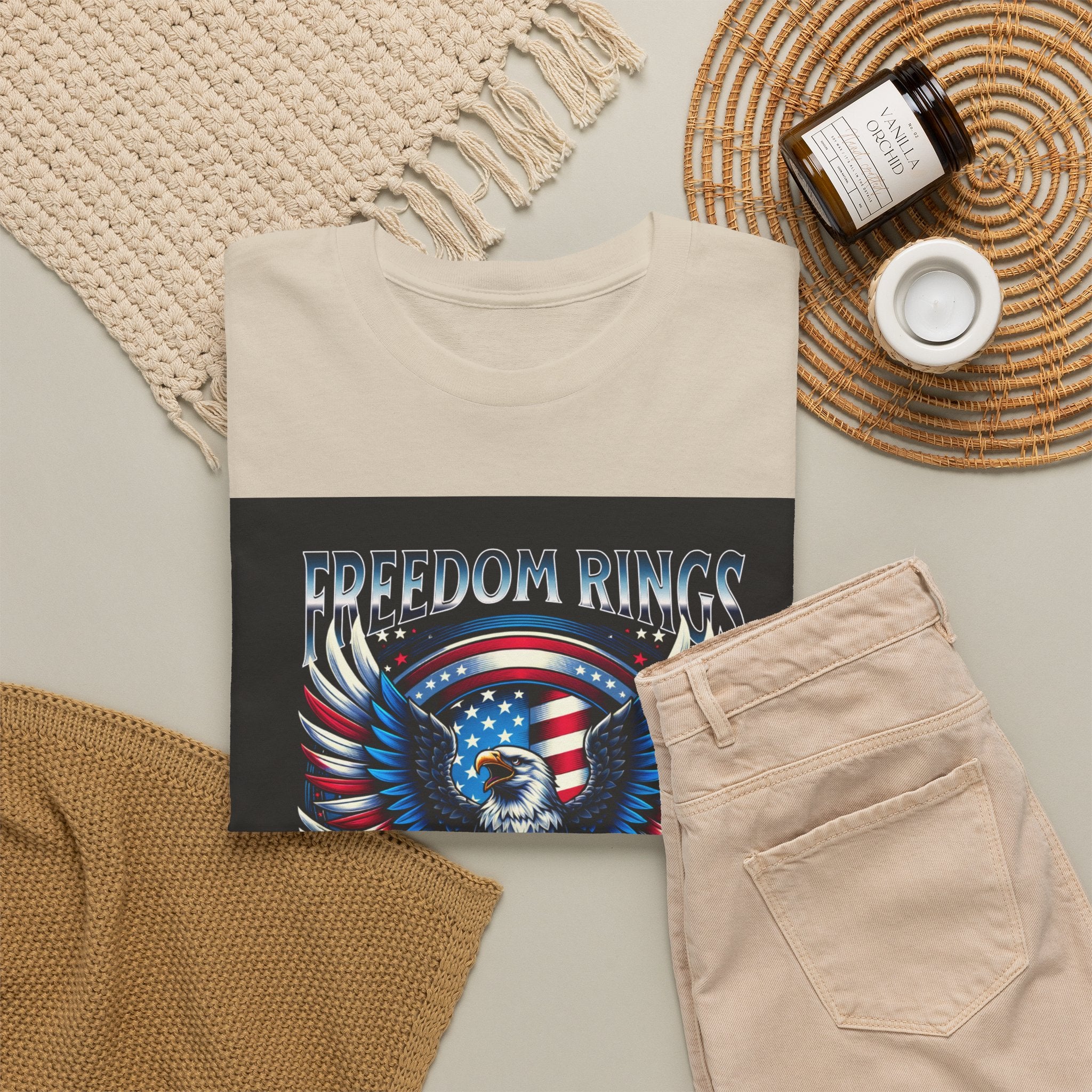 Eagle & American Flag Tee — "Freedom Rings, America Sings" Patriotic T-Shirt