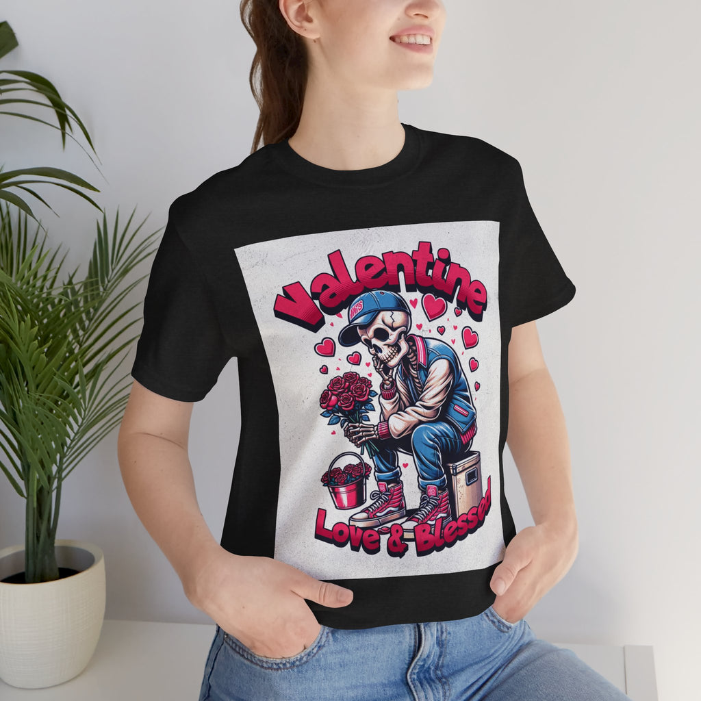 Valentine Skull T-Shirt – "Love & Blessed" Gothic Valentine Tee