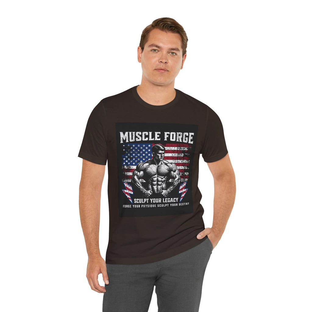 Muscle Forge American Flag Gym Tee — "Sculpt Your Legacy" Fitness T-Shirt