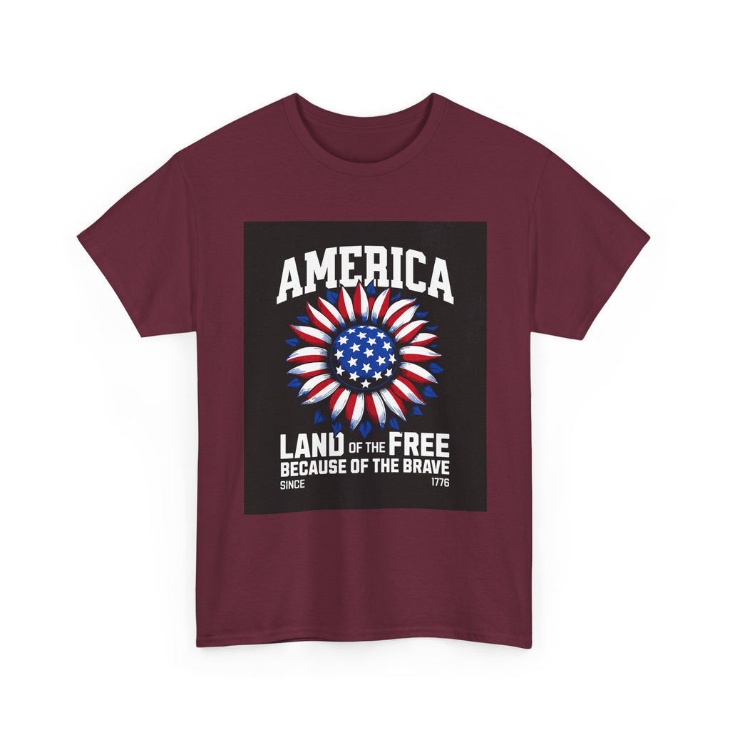 Patriotic America Tee — "Land of the Free Because of the Brave" Cotton T-Shirt