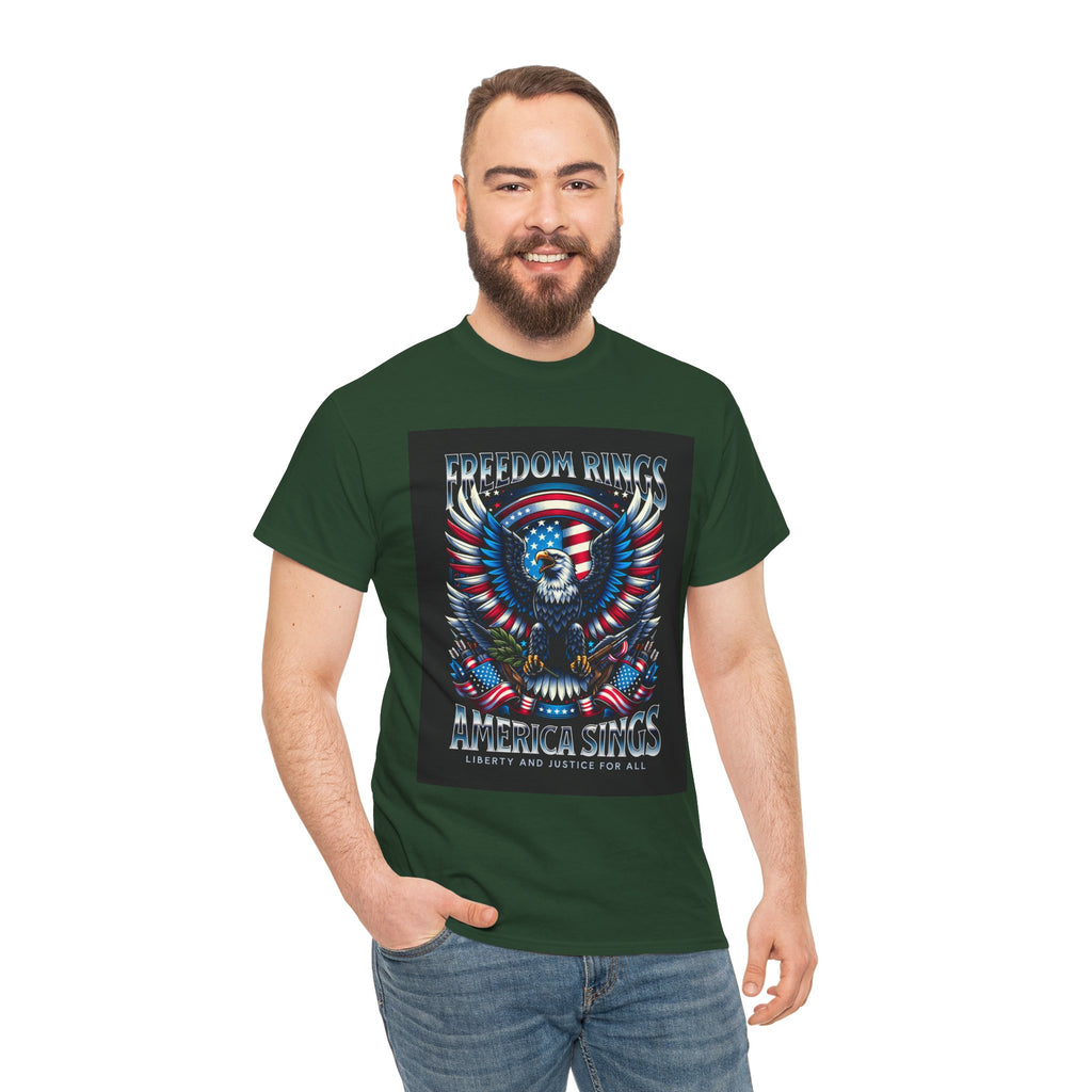 Eagle & American Flag Tee — "Freedom Rings, America Sings" Patriotic T-Shirt
