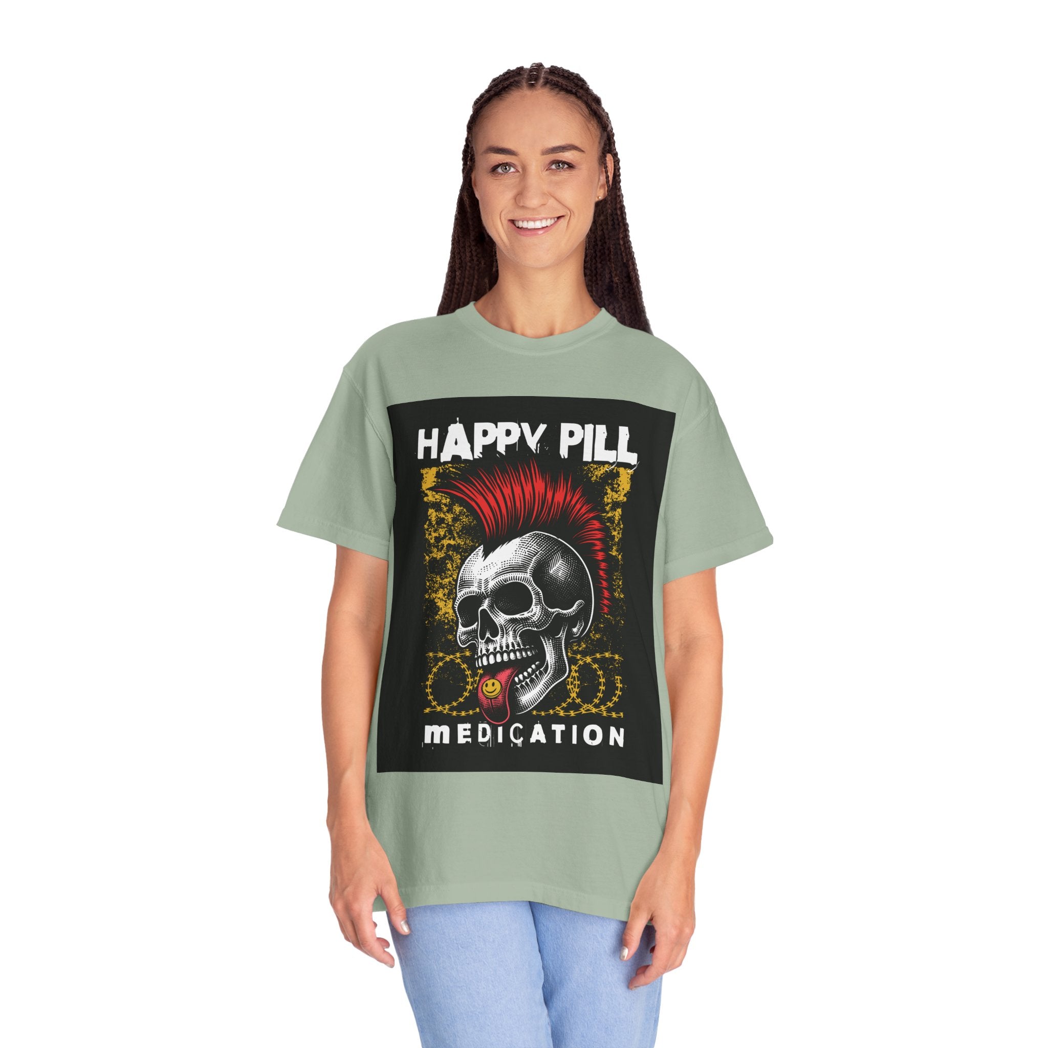 Happy Pill Punk Skull T-Shirt — 'Happy Pill Medication' Graphic Tee