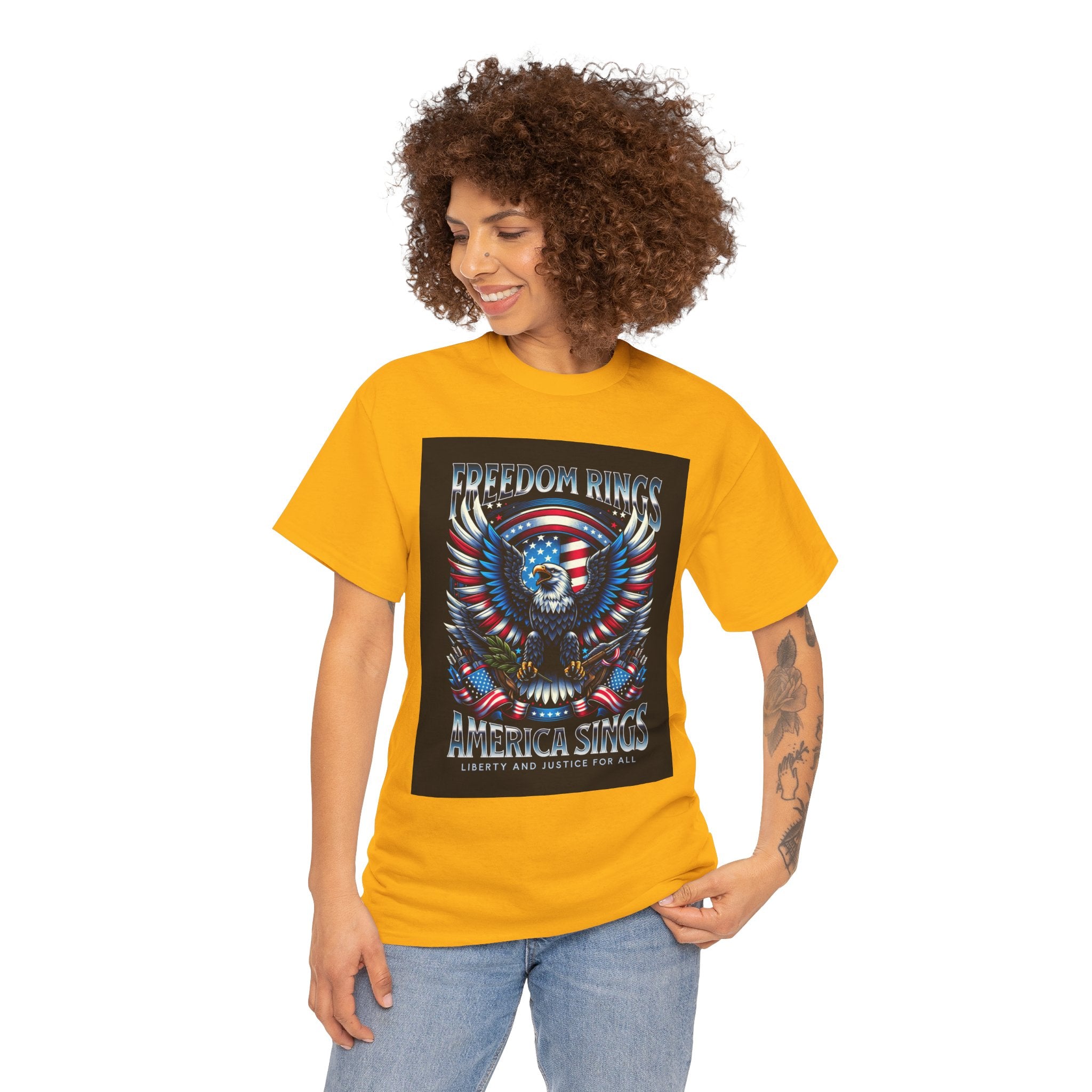 Eagle & American Flag Tee — "Freedom Rings, America Sings" Patriotic T-Shirt