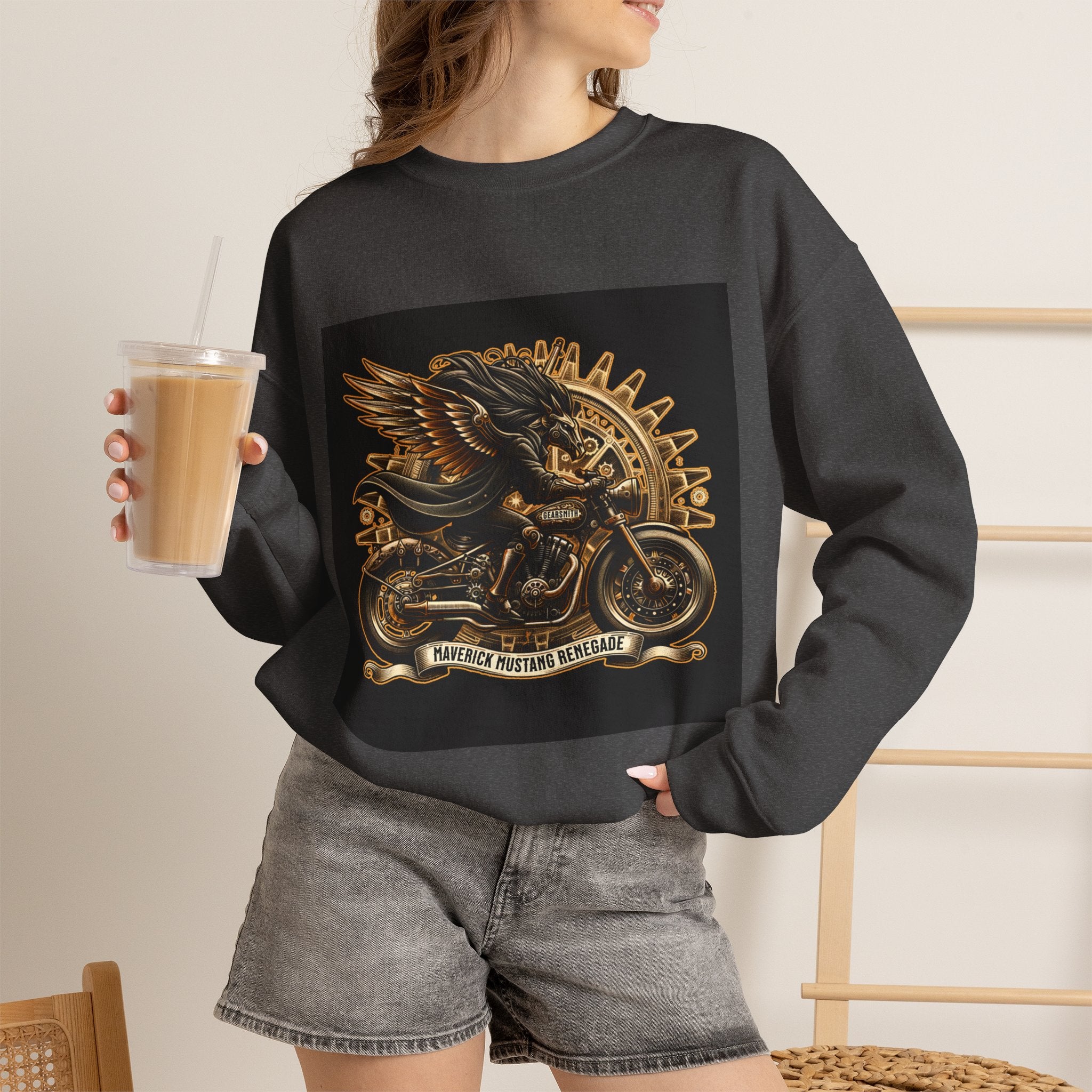Motorcycle Eagle Crewneck Sweatshirt – "Liberty Rider" Vintage Biker Graphic