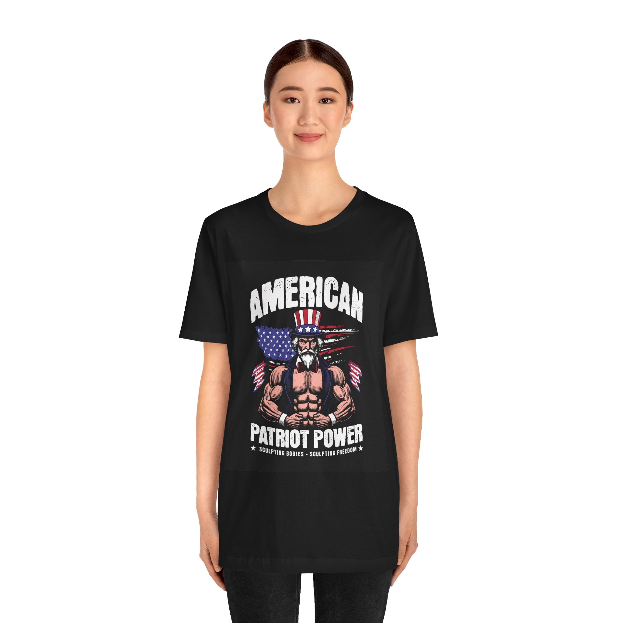 Patriot Power T-Shirt — American Flag Uncle Sam Muscle Graphic Tee