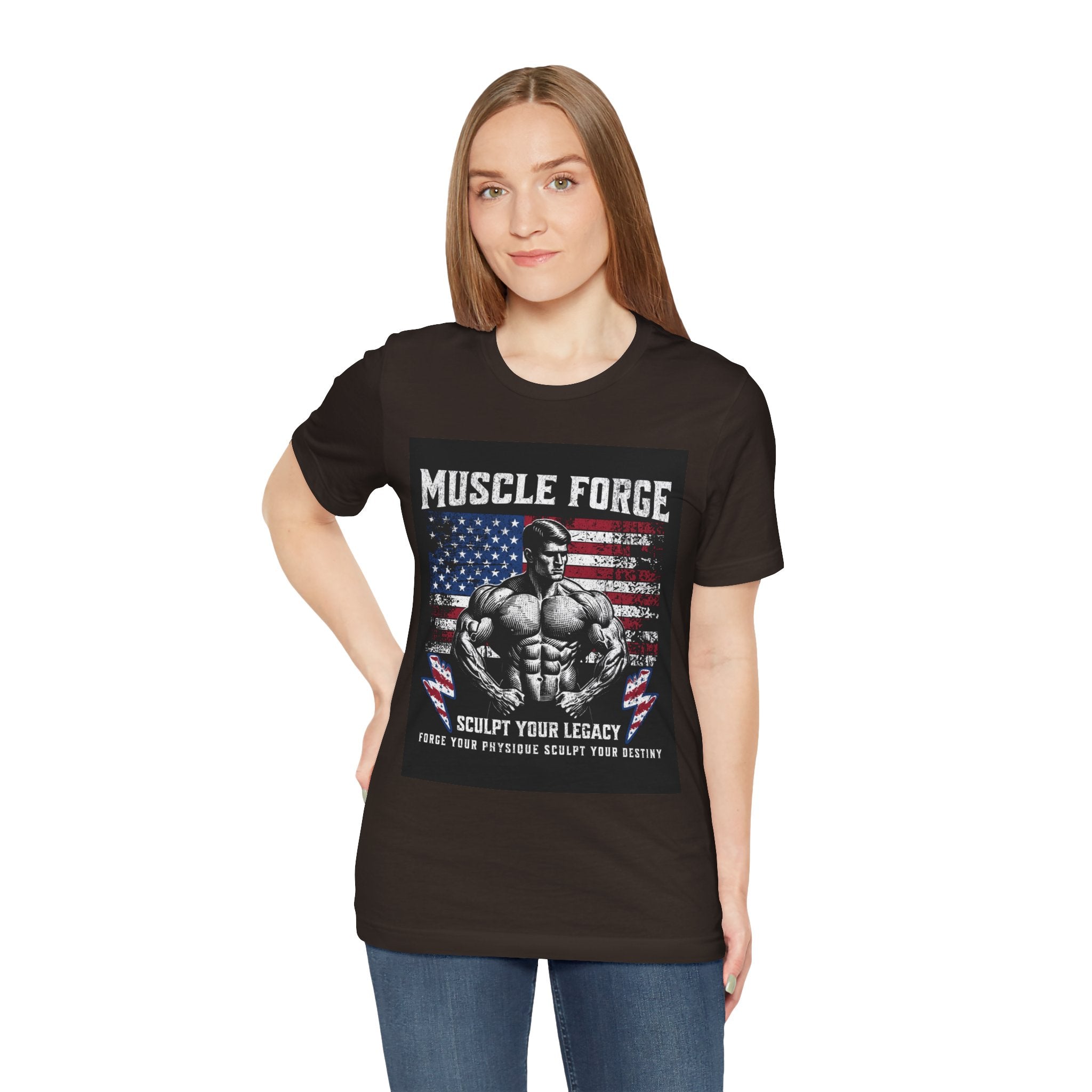 Muscle Forge American Flag Gym Tee — "Sculpt Your Legacy" Fitness T-Shirt