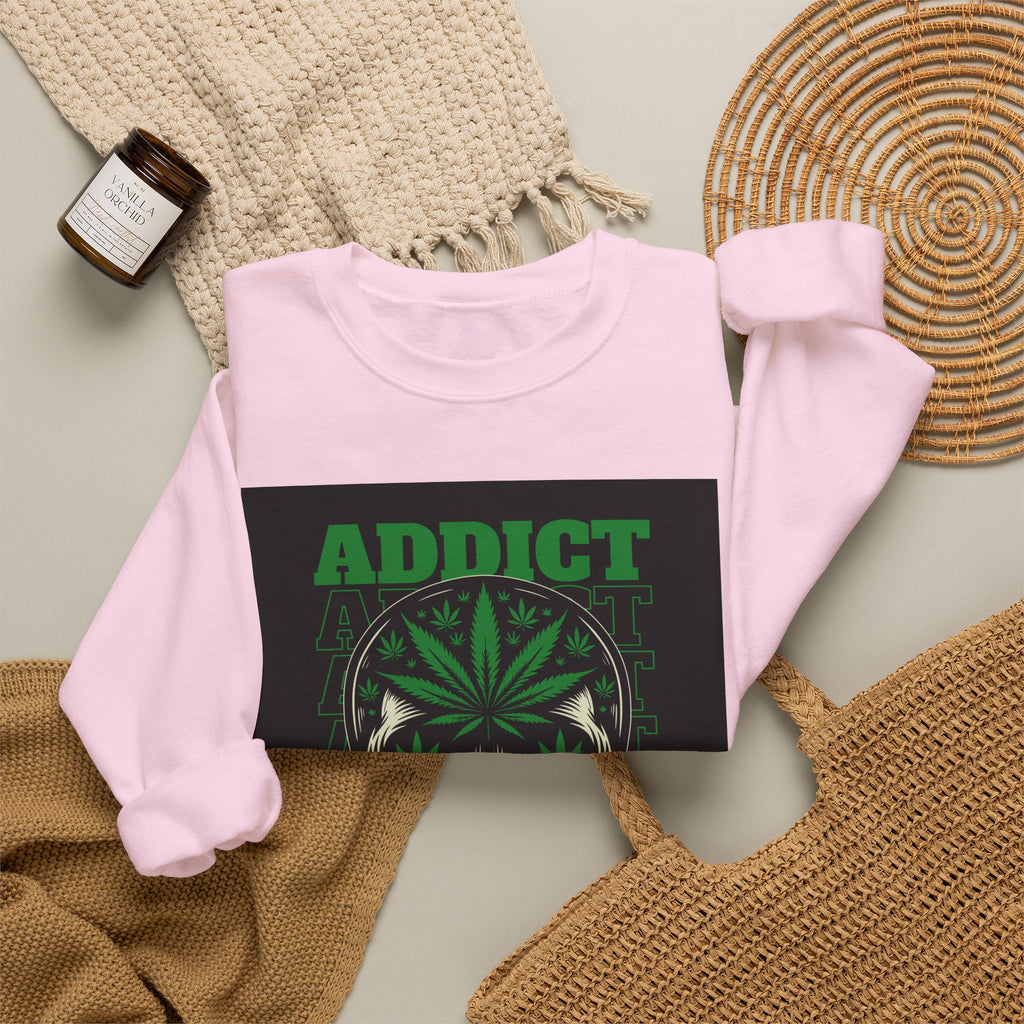 Skull & Cannabis 'Addict' Crewneck Sweatshirt — Conquer Your High Graphic Sweatshirt