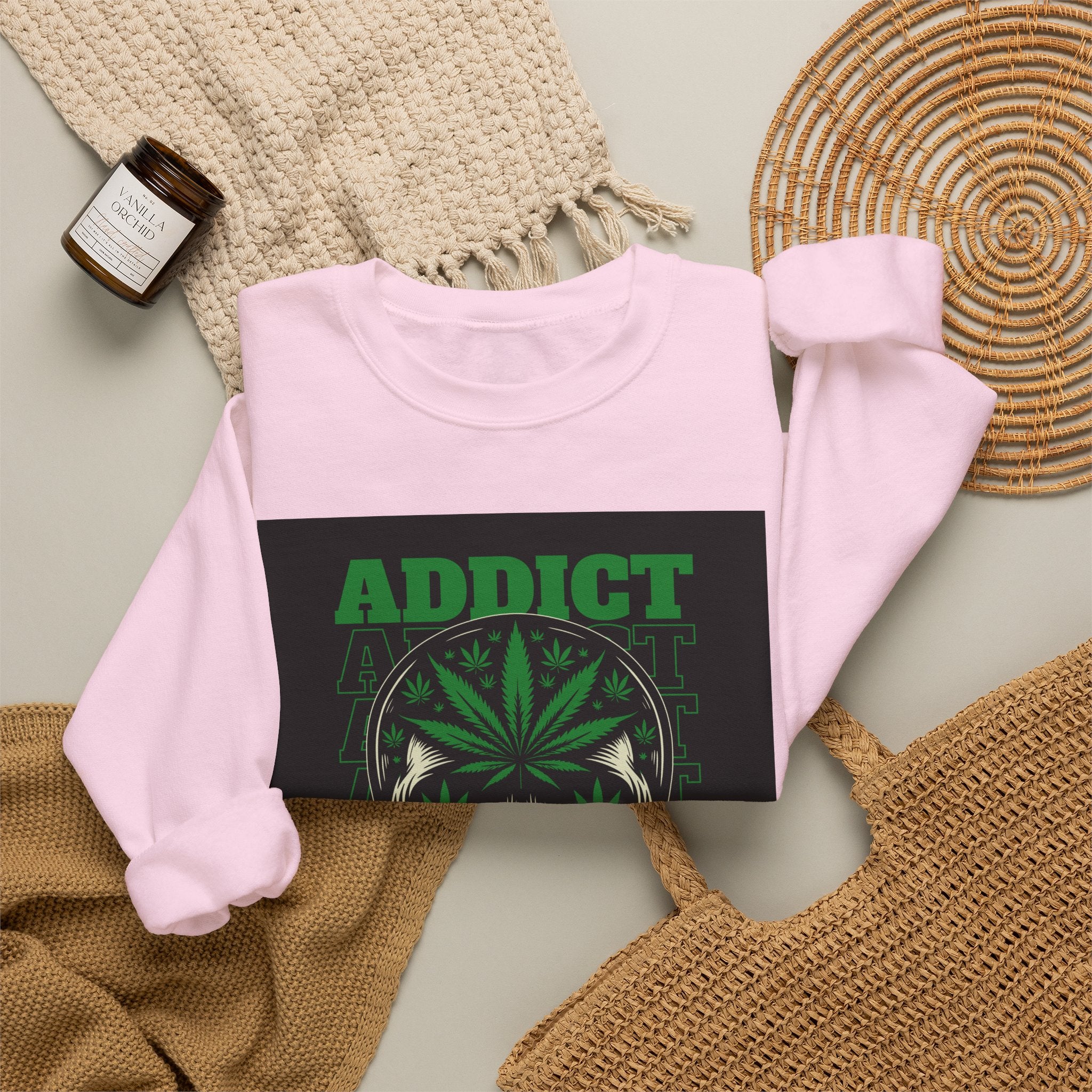Skull & Cannabis 'Addict' Crewneck Sweatshirt — Conquer Your High Graphic Sweatshirt