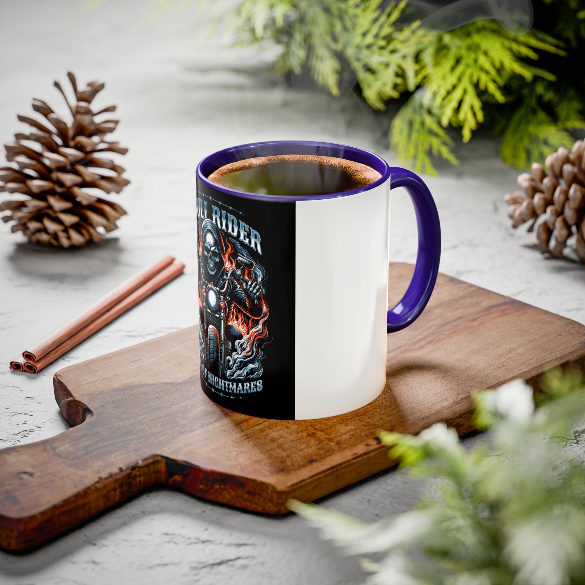 Skull Rider Motorcycle Mug – "Born of Nightmares" Biker Coffee Cup (11oz/15oz)