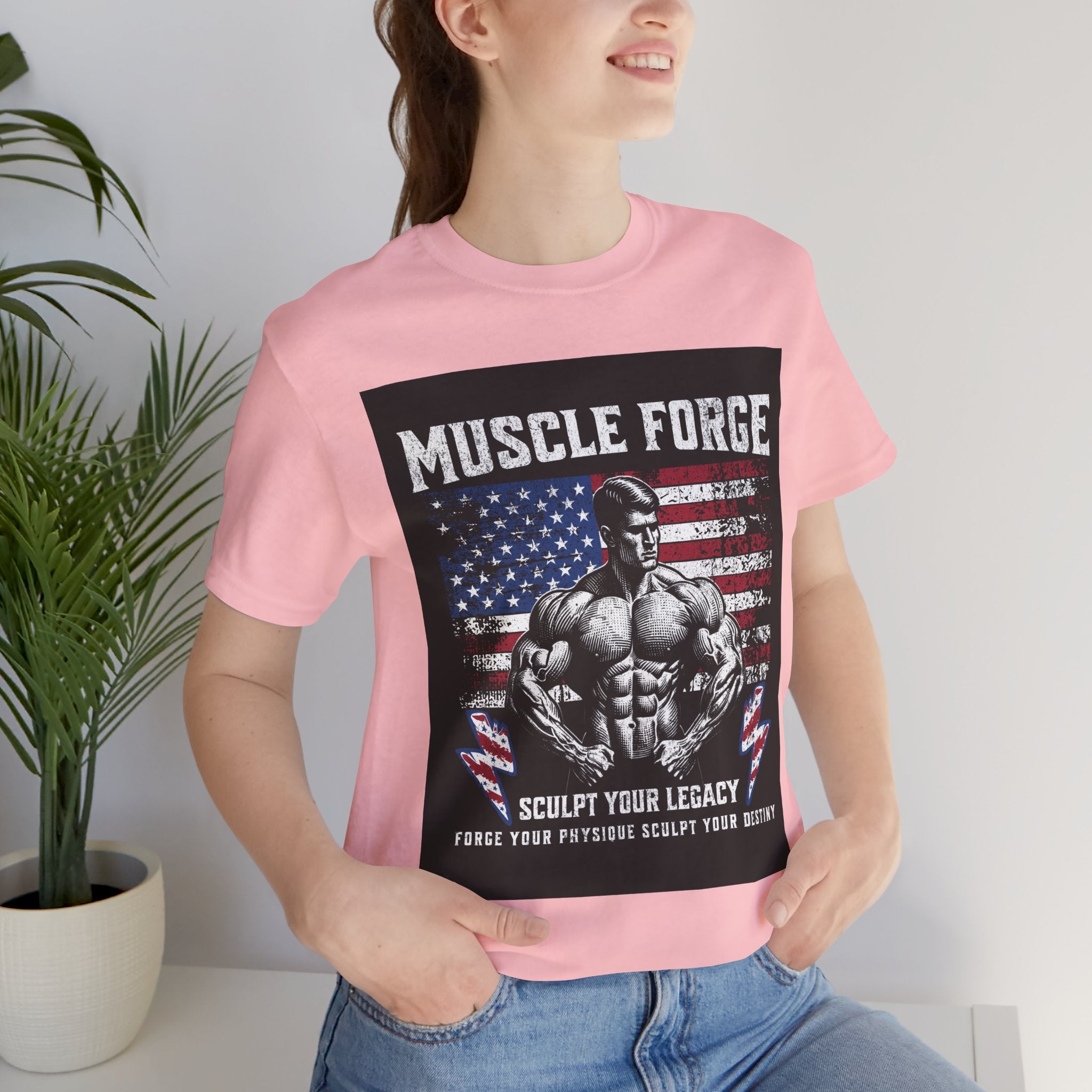 Muscle Forge American Flag Gym Tee — "Sculpt Your Legacy" Fitness T-Shirt