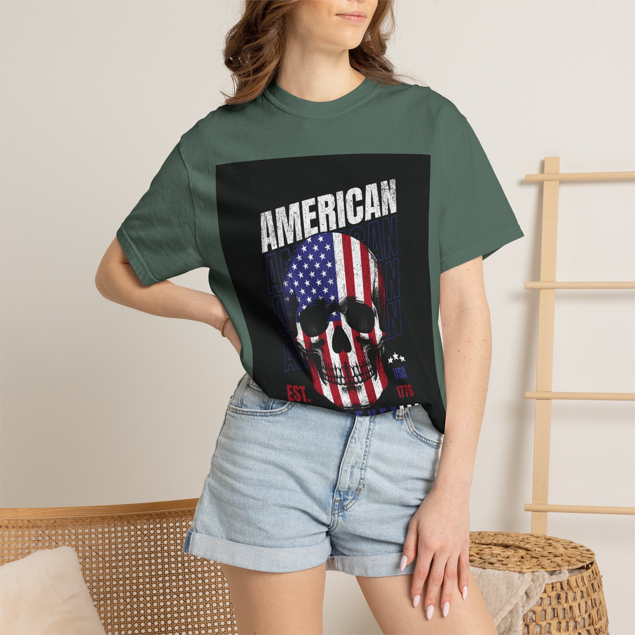 American Skull Flag T-Shirt — "American Forever" Patriotic Graphic Tee