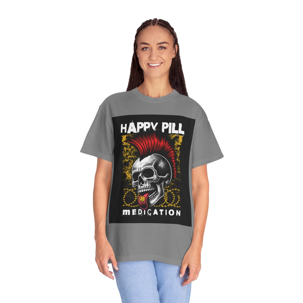 Happy Pill Punk Skull T-Shirt — 'Happy Pill Medication' Graphic Tee
