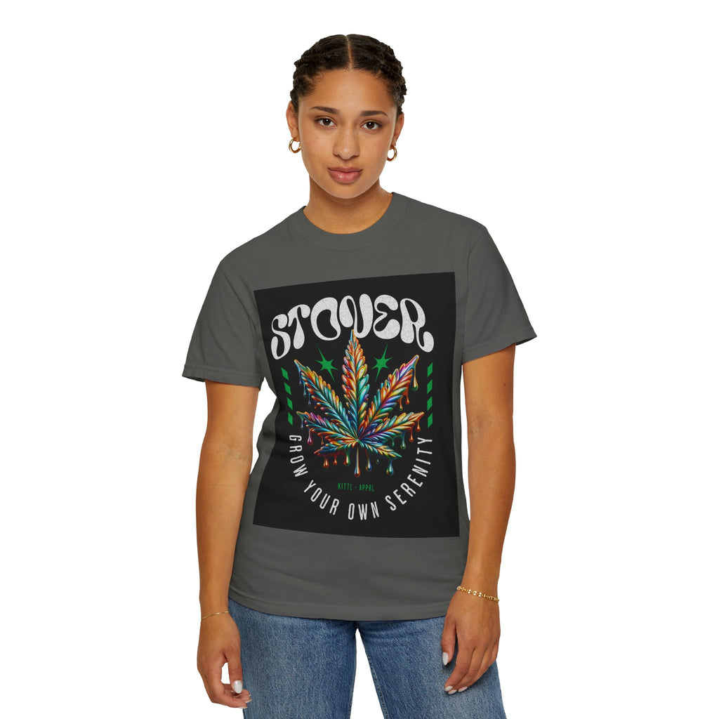 T-Shirt — Stover "Grow Your Own Serenity" Colorful Cannabis Leaf Graphic