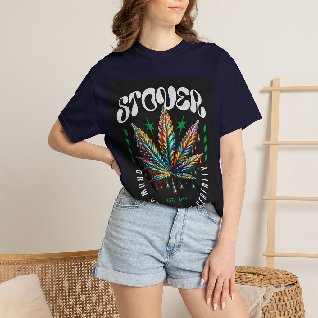 T-Shirt — Stover "Grow Your Own Serenity" Colorful Cannabis Leaf Graphic