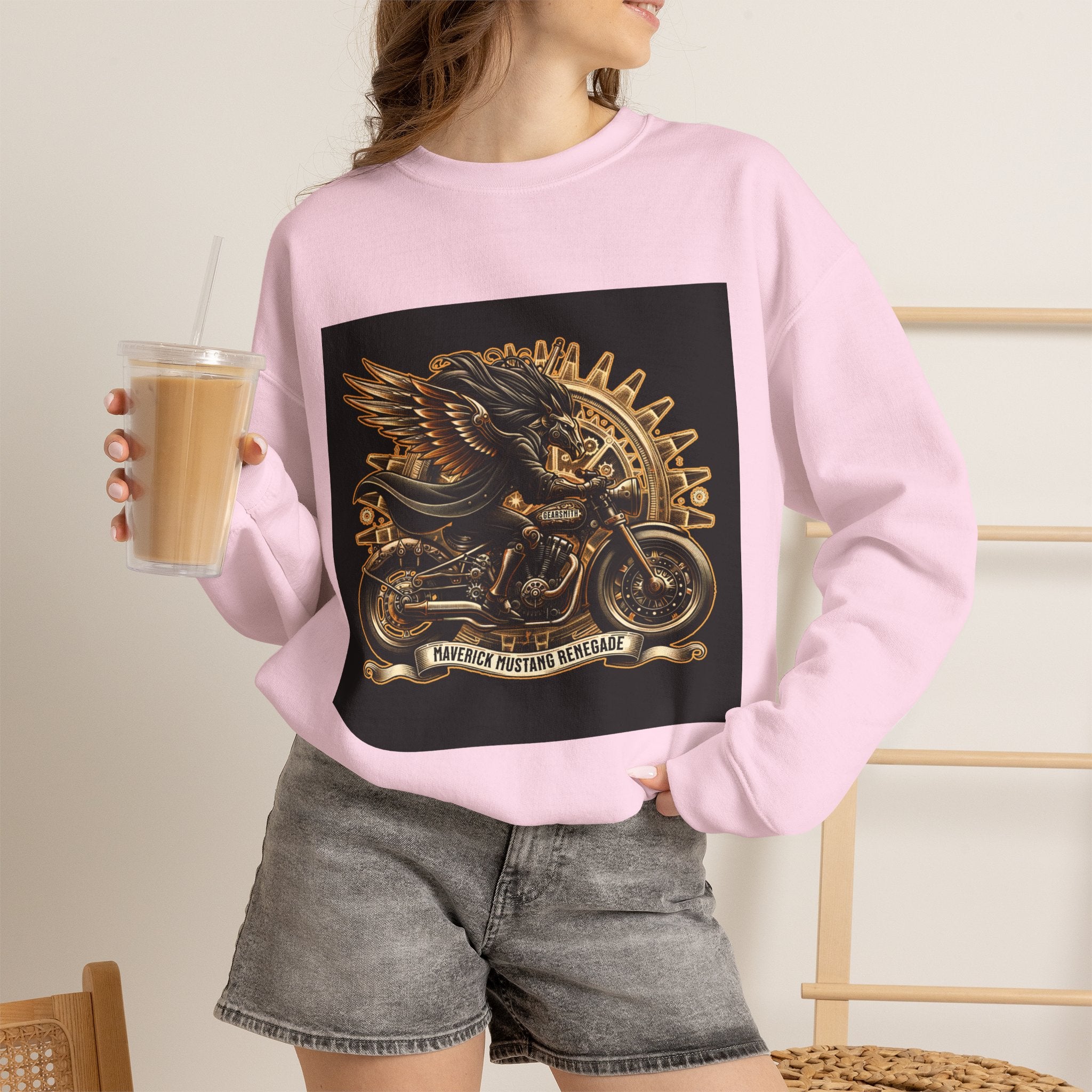 Motorcycle Eagle Crewneck Sweatshirt – "Liberty Rider" Vintage Biker Graphic