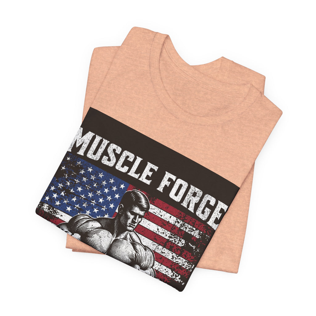 Muscle Forge American Flag Gym Tee — "Sculpt Your Legacy" Fitness T-Shirt