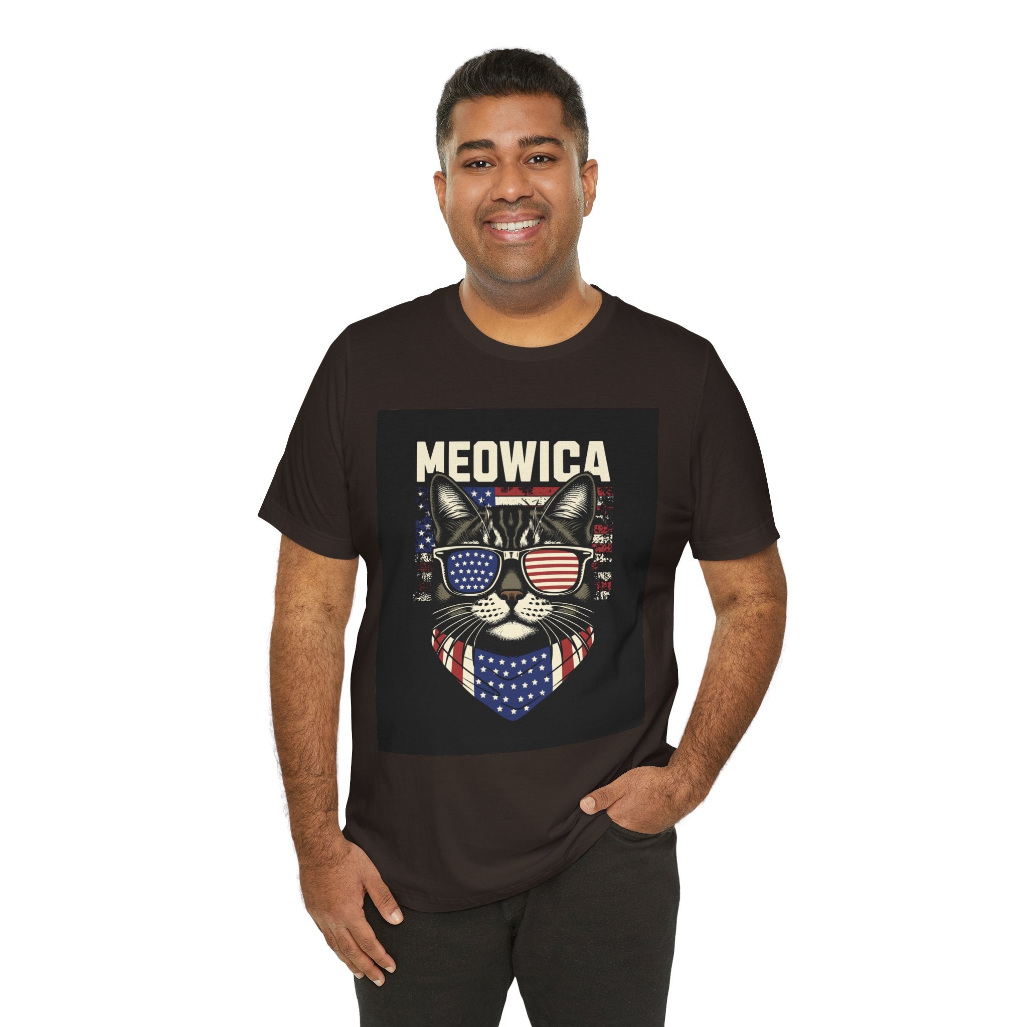 Meowica Cat Tee — Patriotic USA Flag Sunglasses Graphic T-Shirt