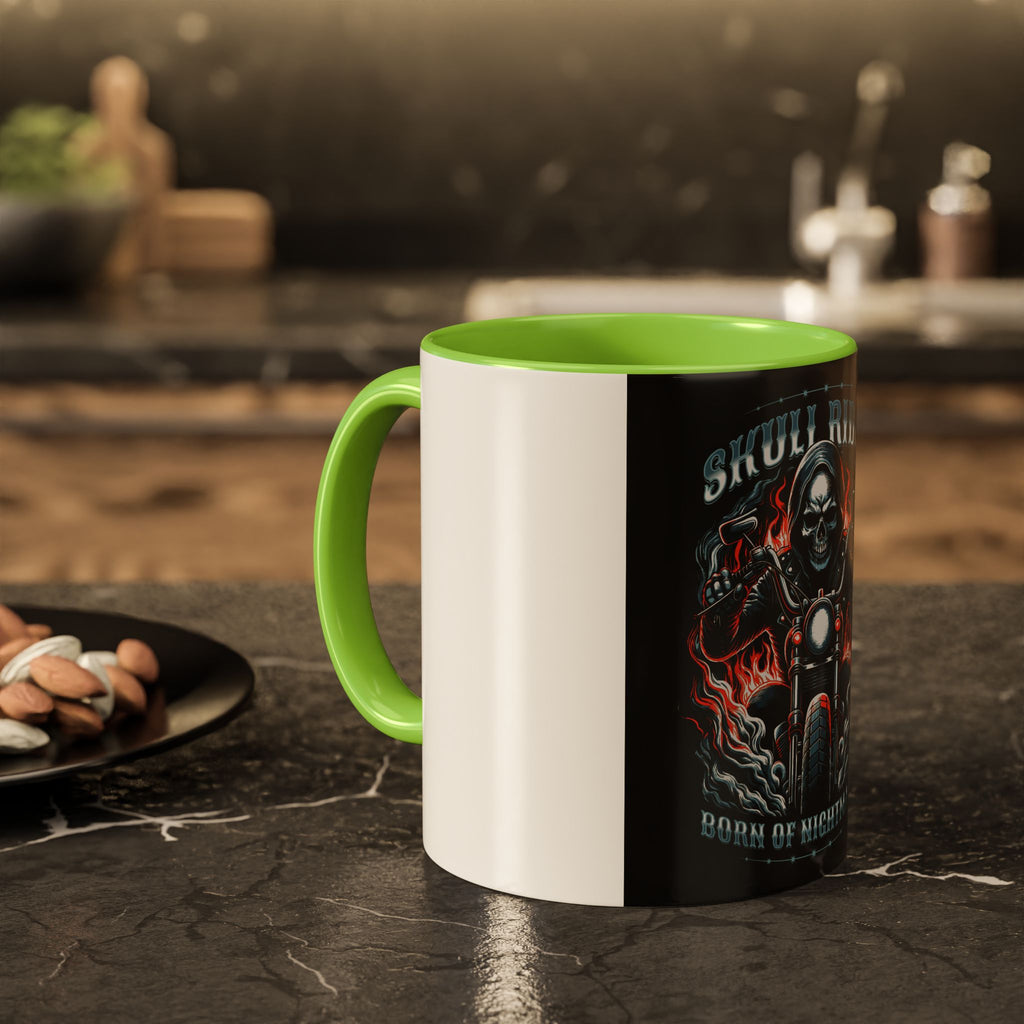 Skull Rider Motorcycle Mug – "Born of Nightmares" Biker Coffee Cup (11oz/15oz)