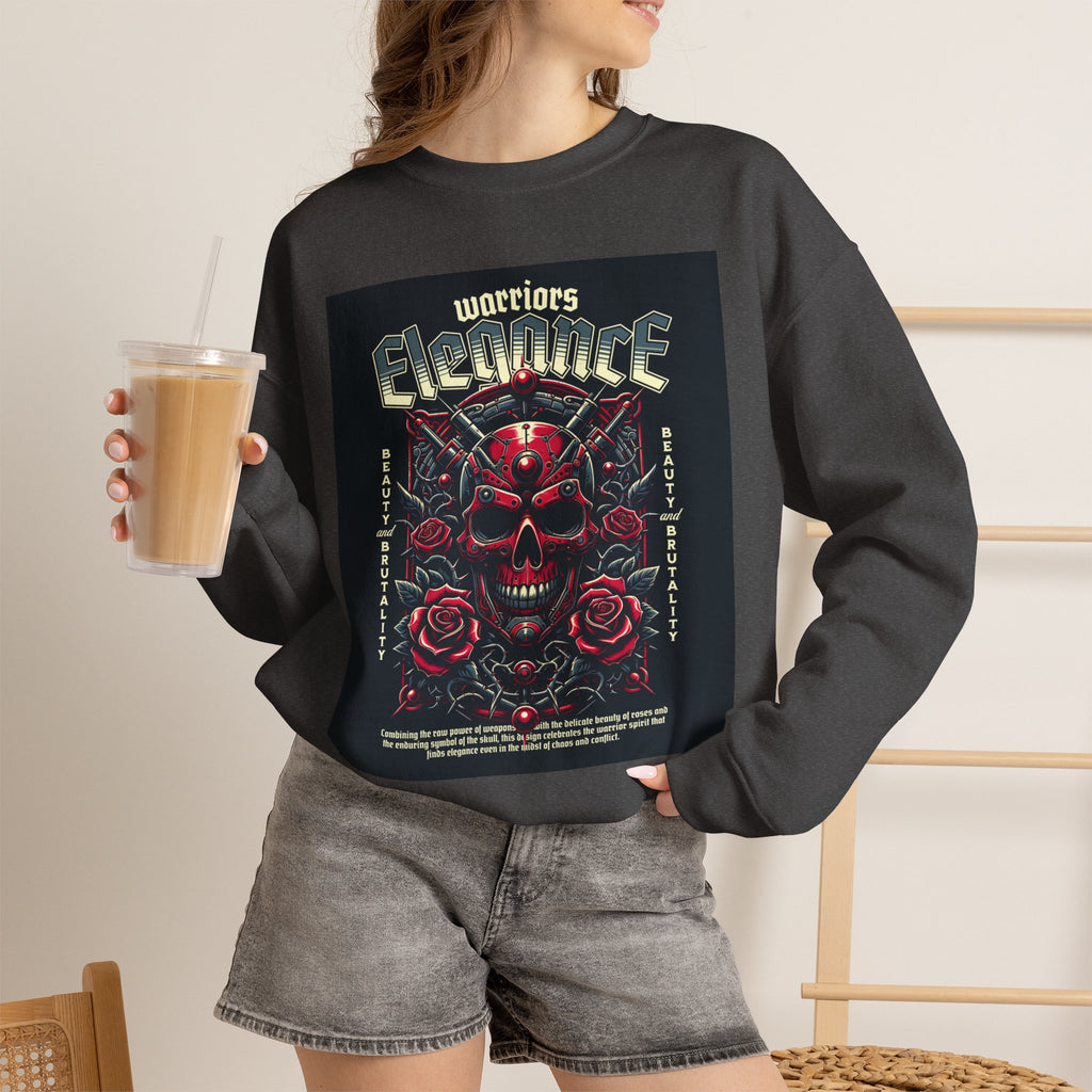 Crewneck Sweatshirt – "Warriors Electric" Skull & Roses Graphic
