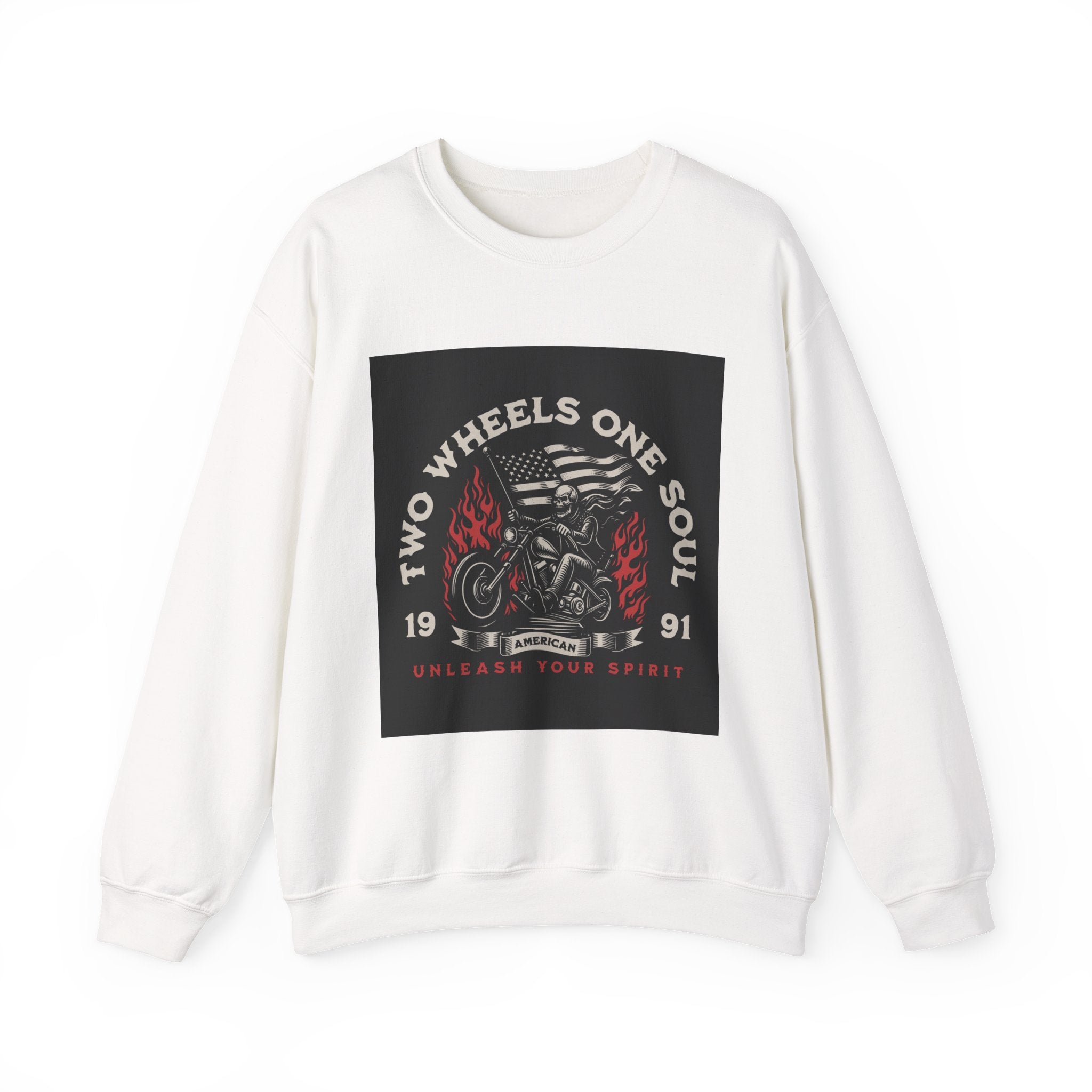 Motorcycle Crewneck Sweatshirt - "Two Wheels One Soul" Vintage Bike Graphic