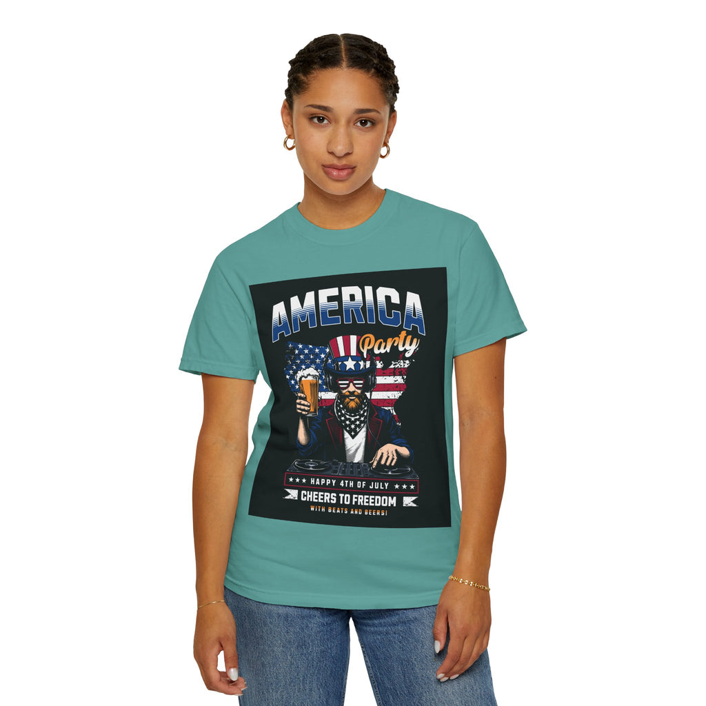 America Party T-Shirt — Cheers to Freedom 4th of July Patriotic Tee