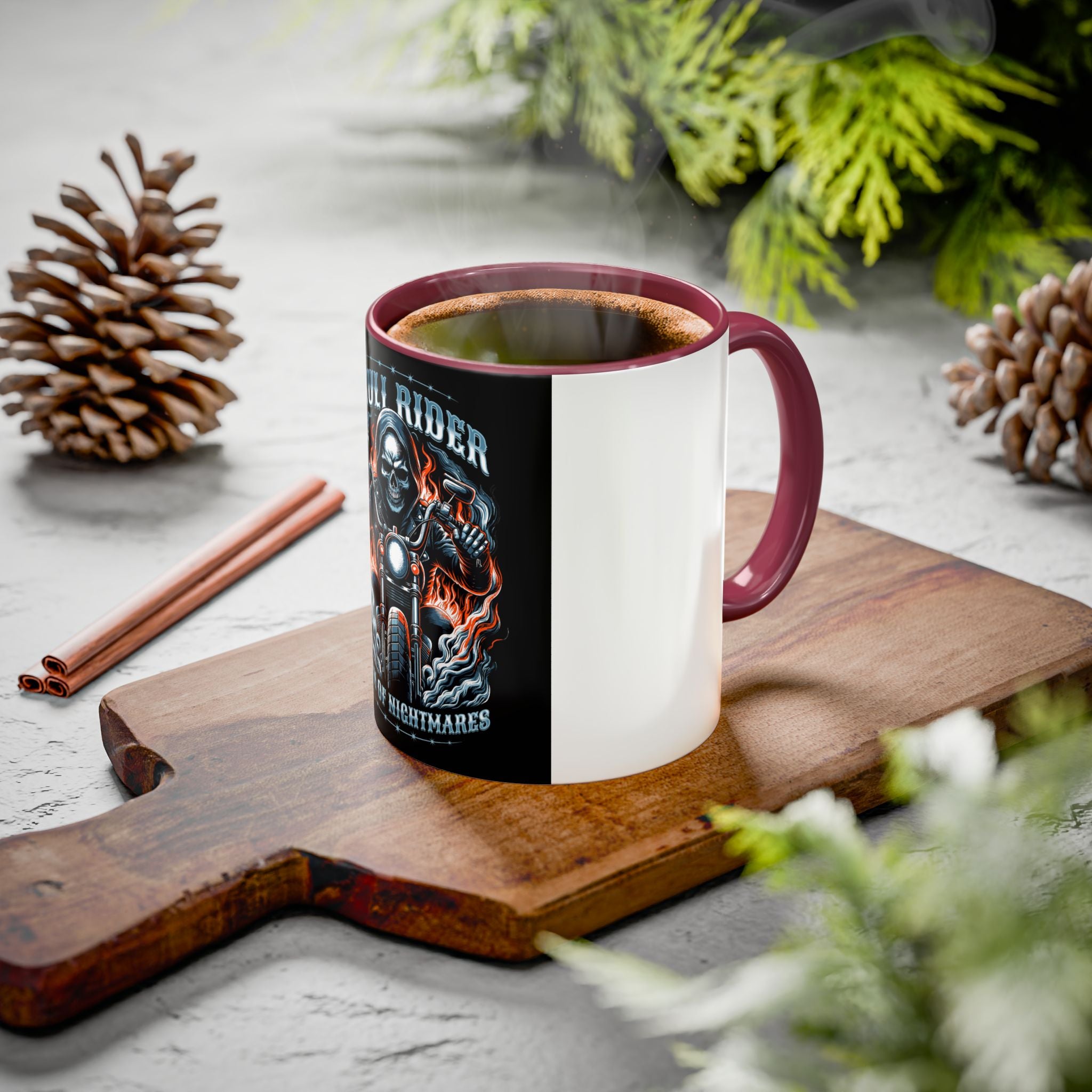 Skull Rider Motorcycle Mug – "Born of Nightmares" Biker Coffee Cup (11oz/15oz)