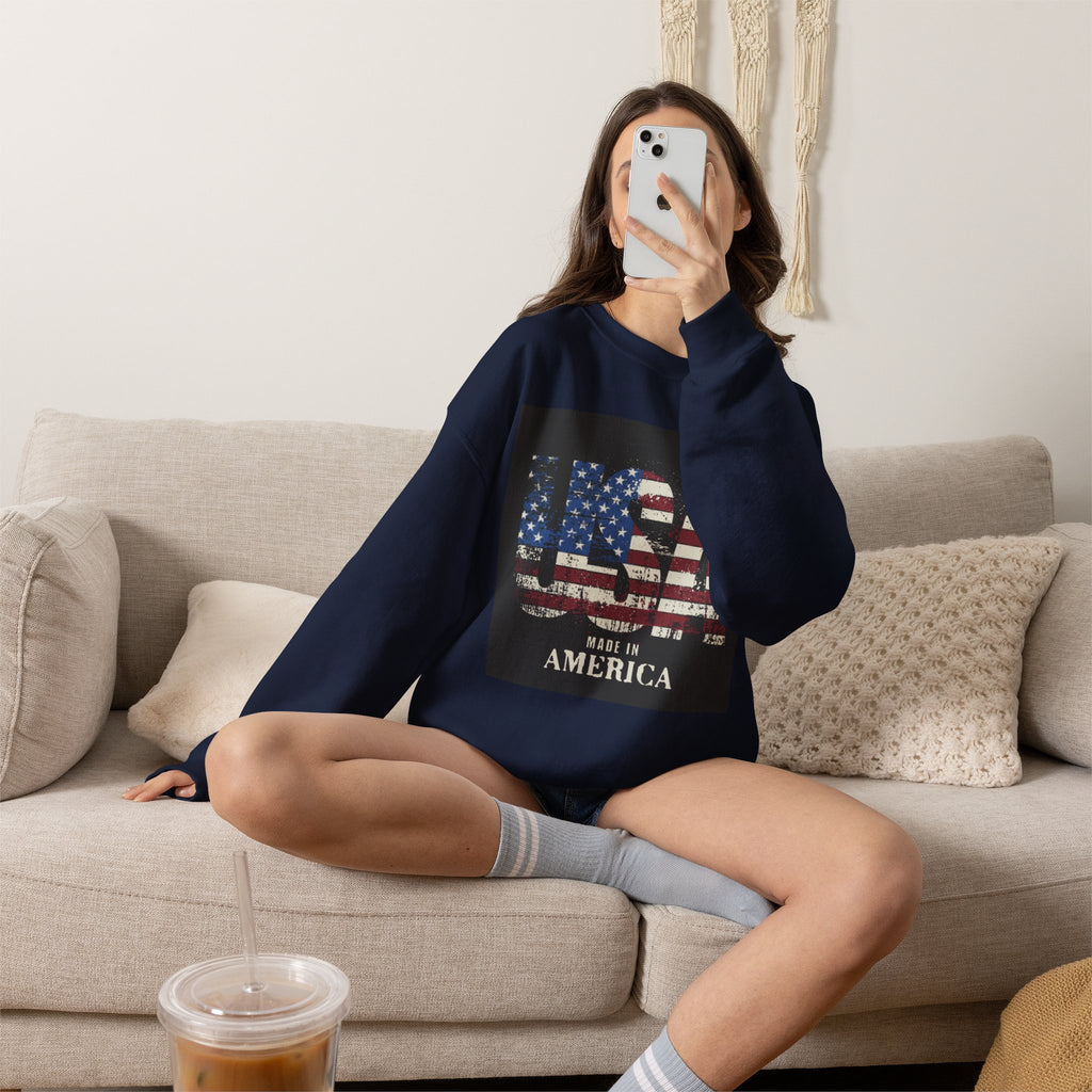 Made in America Flag Crewneck Sweatshirt — USA Vintage Patriotic Pullover