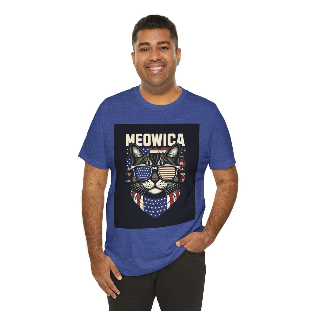Meowica Cat Tee — Patriotic USA Flag Sunglasses Graphic T-Shirt