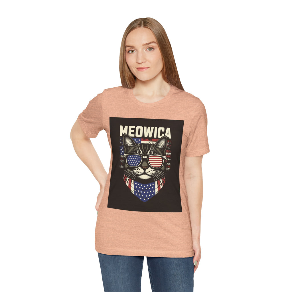 Meowica Cat Tee — Patriotic USA Flag Sunglasses Graphic T-Shirt