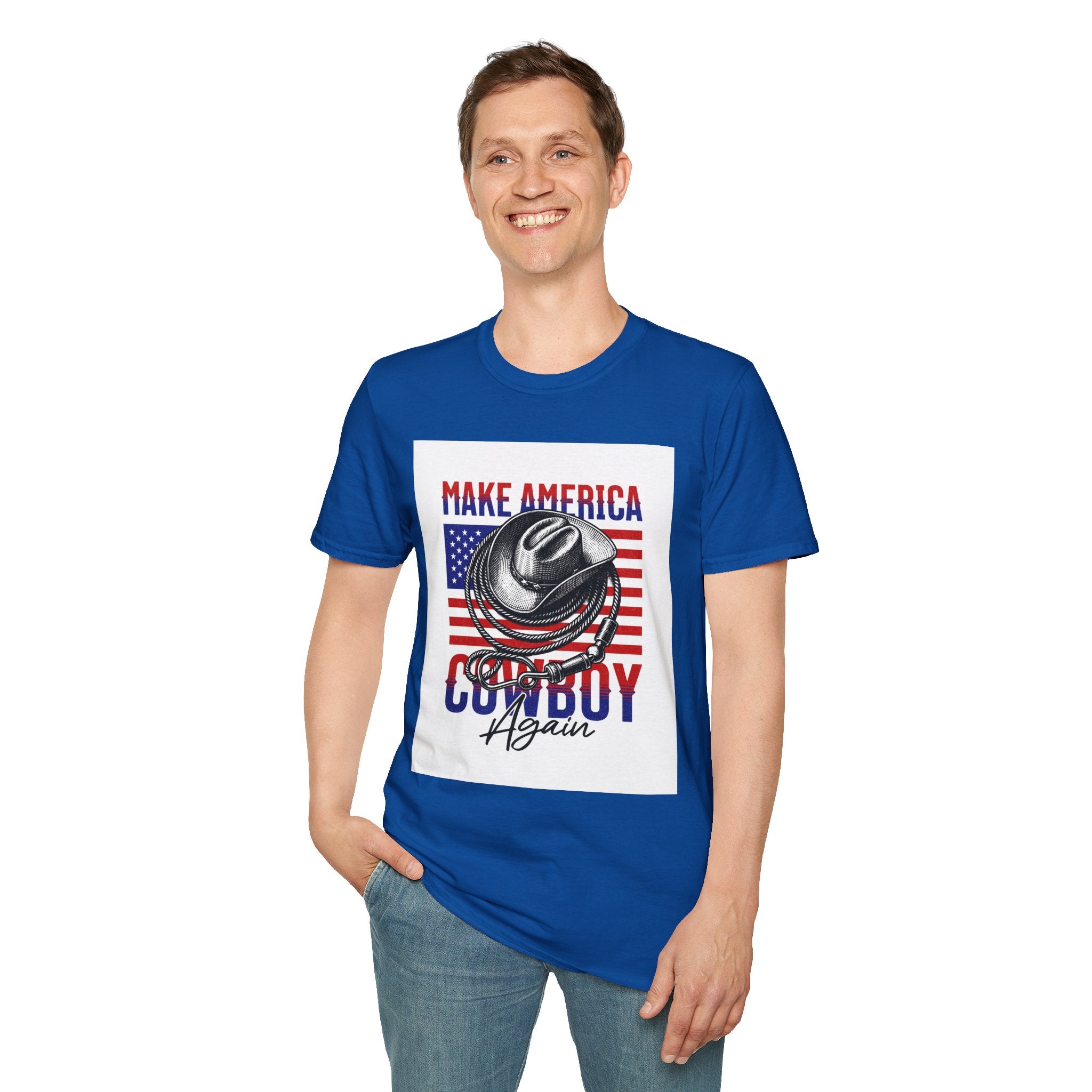 Make America Cowboy Again T-Shirt — Patriotic Western Flag Tee
