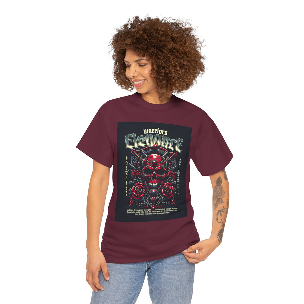 Warriors Electric Skull T‑Shirt — Red Skull & Roses Rock Graphic Tee