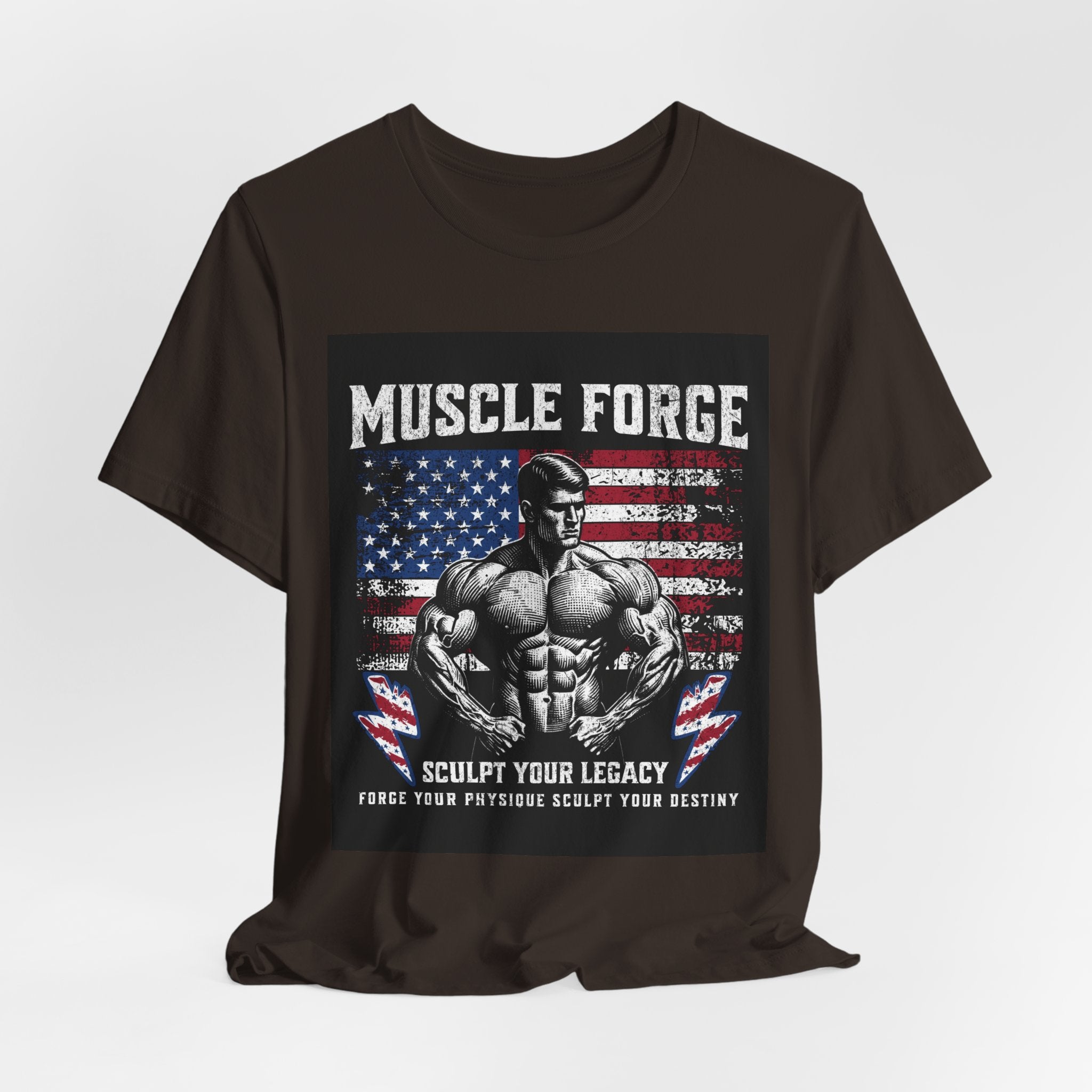 Muscle Forge American Flag Gym Tee — "Sculpt Your Legacy" Fitness T-Shirt